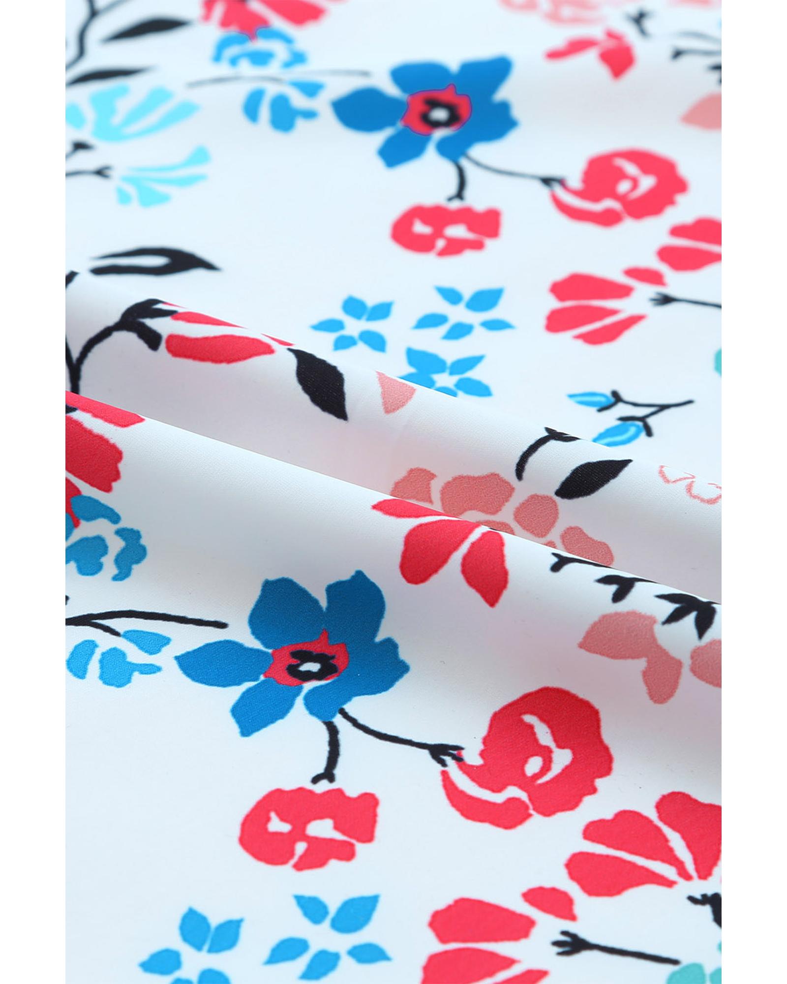 Multicolor Long Sleeve Tassel Tie Floral Kimono - S