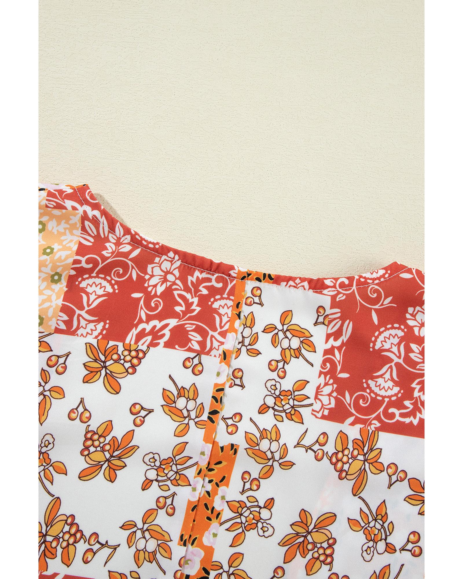 White Boho Patchwork Floral Open Front Kimono - One Size