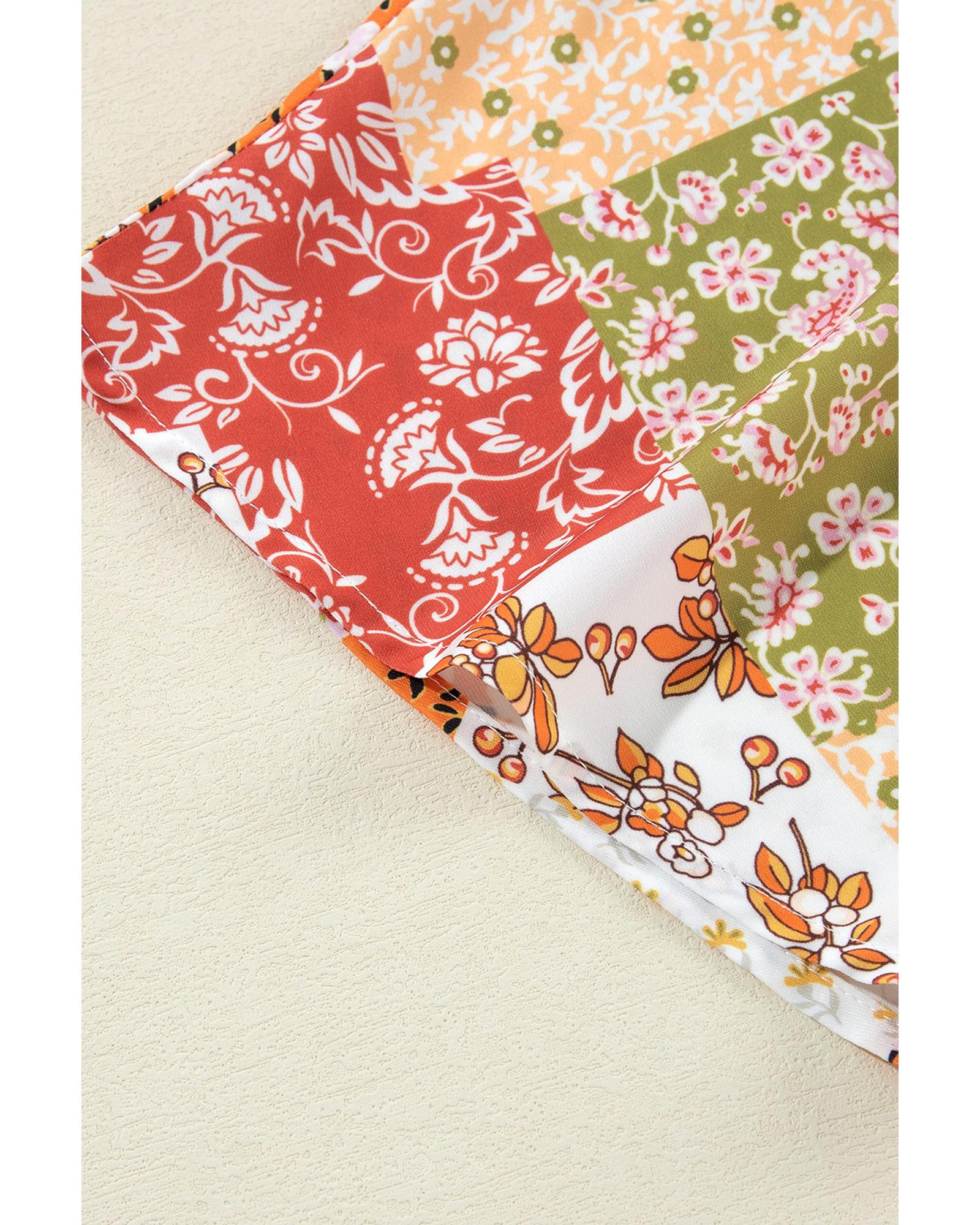 White Boho Patchwork Floral Open Front Kimono - One Size