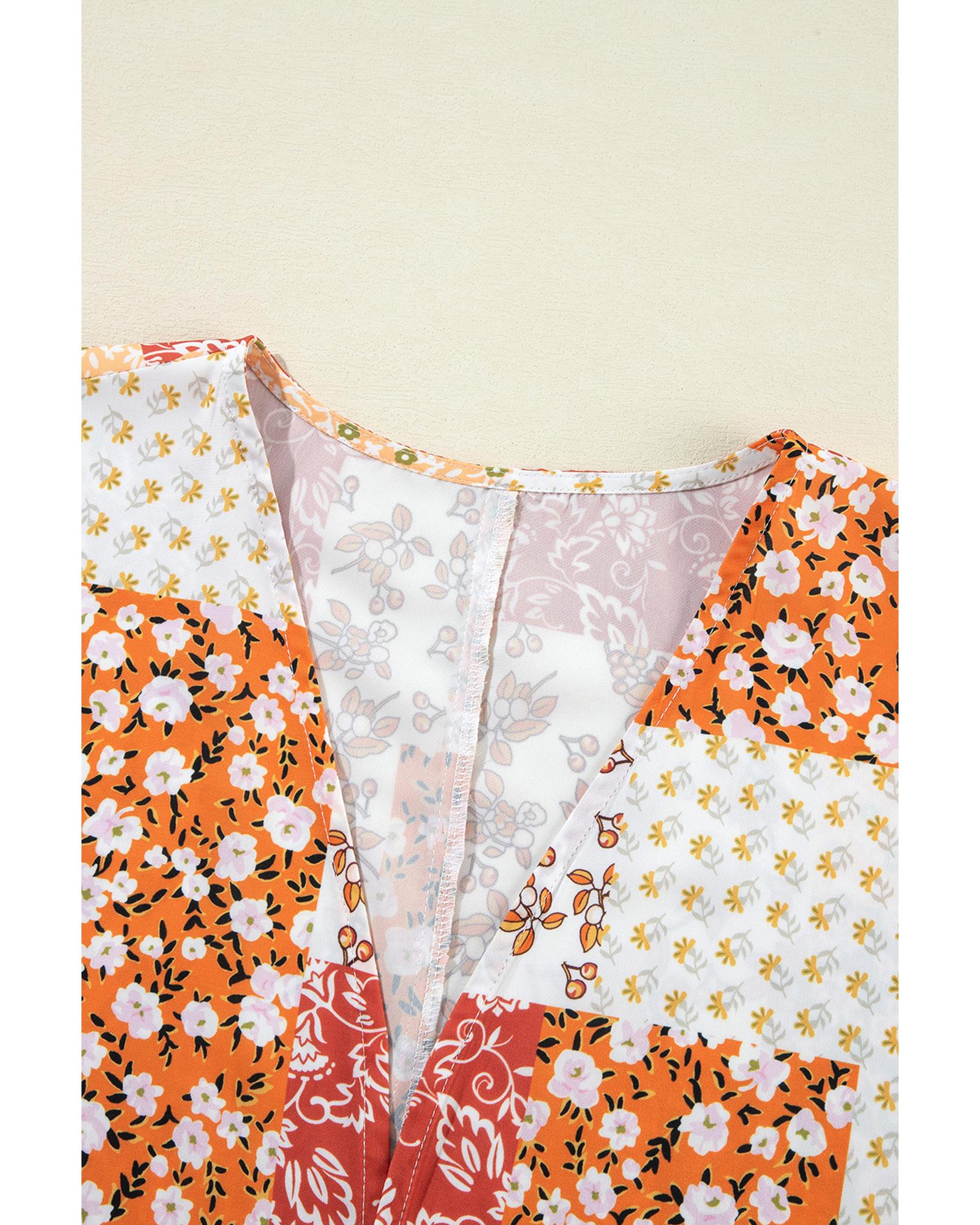 White Boho Patchwork Floral Open Front Kimono - One Size