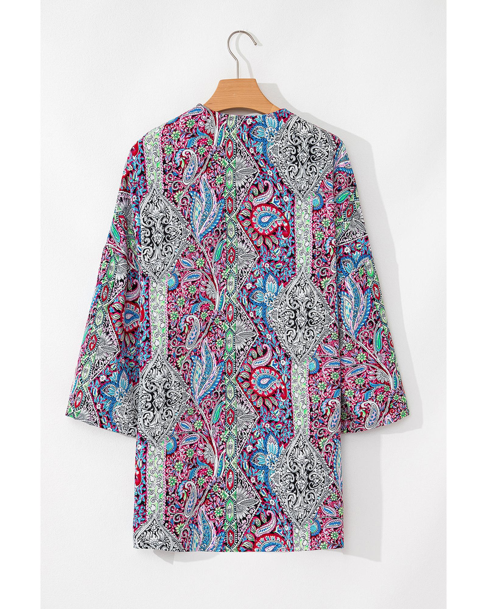 Red Paisley Print Open Front Kimono - M