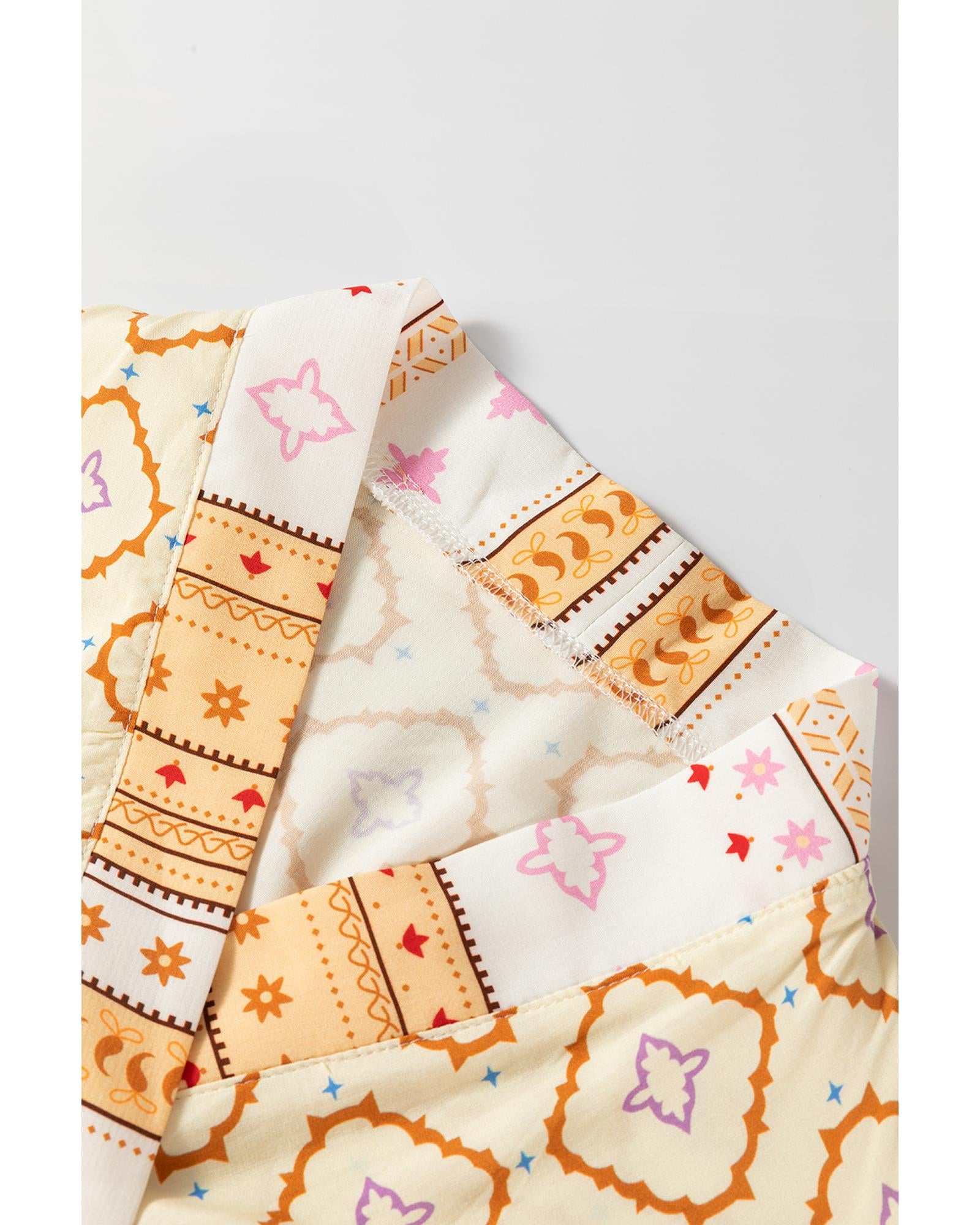 Yellow Bohemian Geometric Printed Loose Sleeve Long Kimono - L