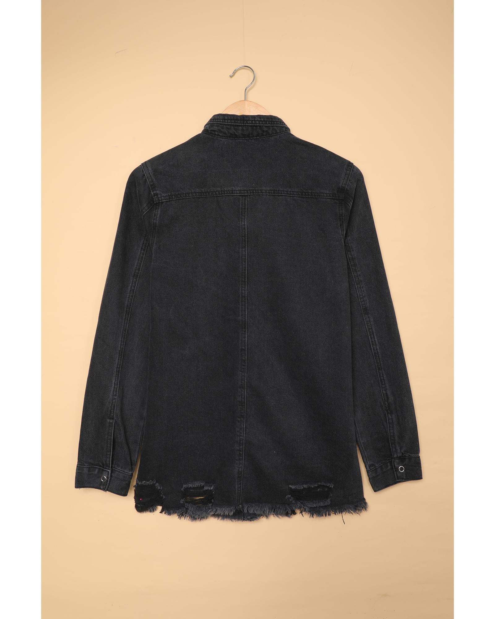 Black Ripped Denim Jacket - 2XL