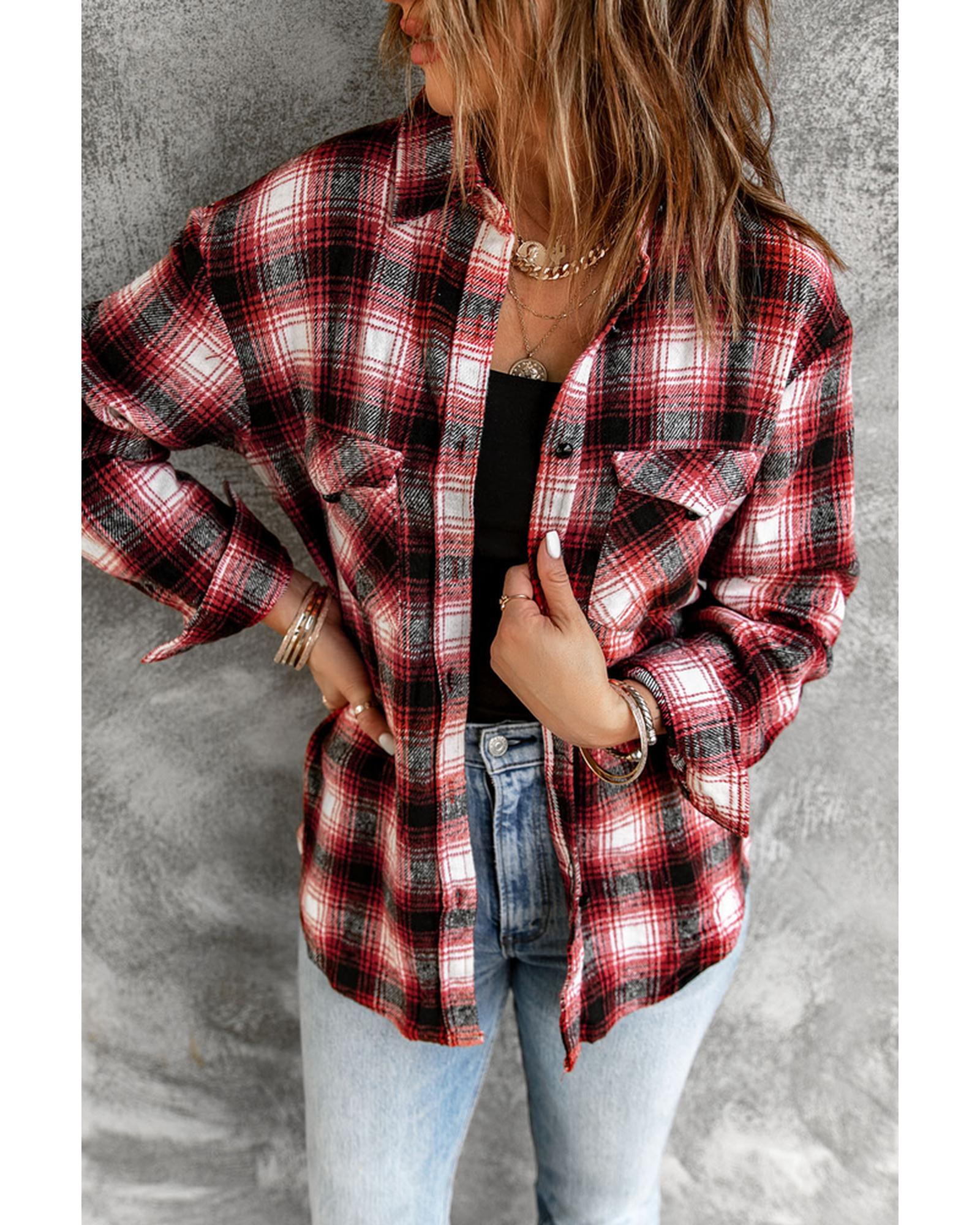 Azura Exchange Plaid Shacket with Buttons Pockets - S