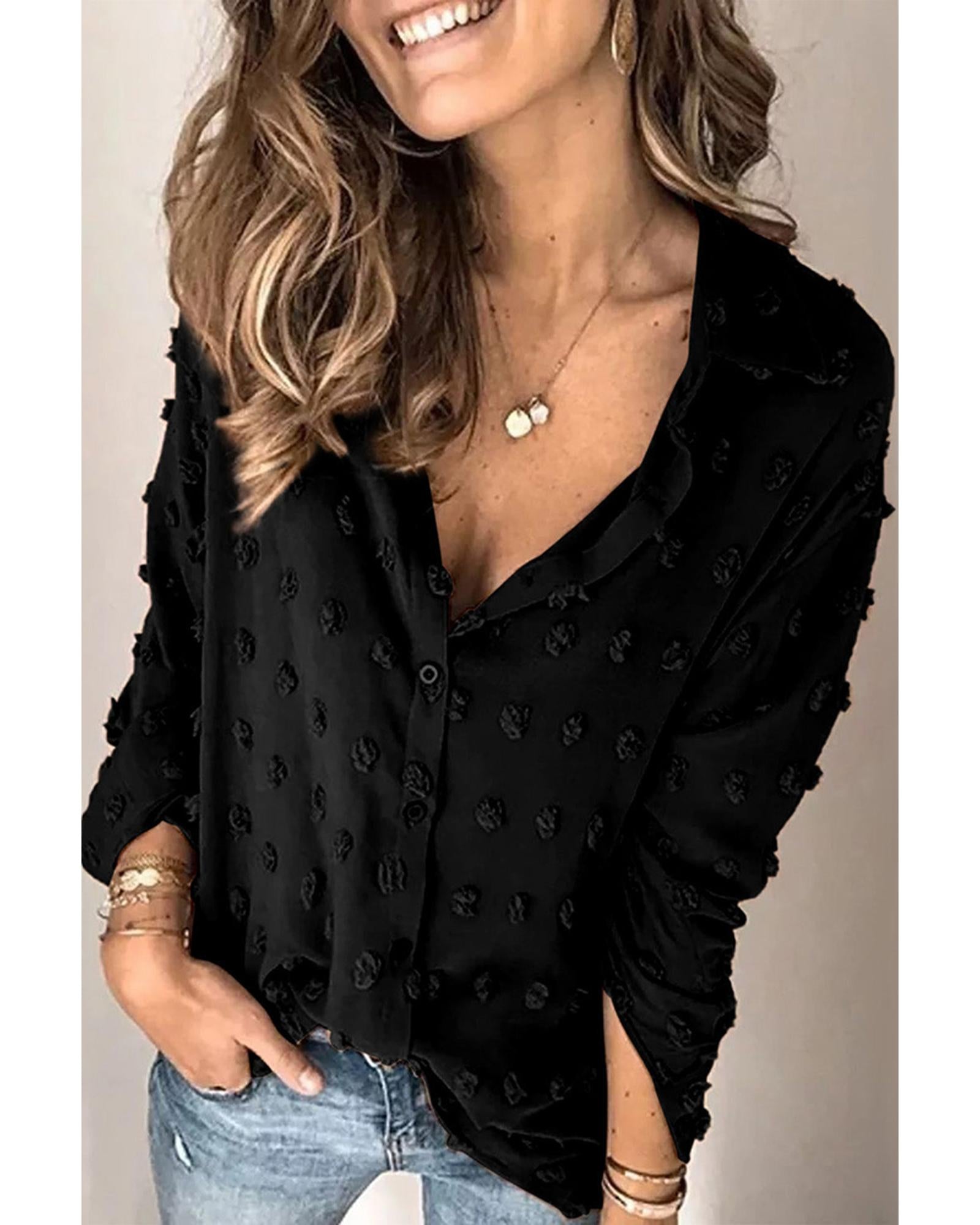 Azura Exchange Polka Dot Long Sleeve Button Shirt - L