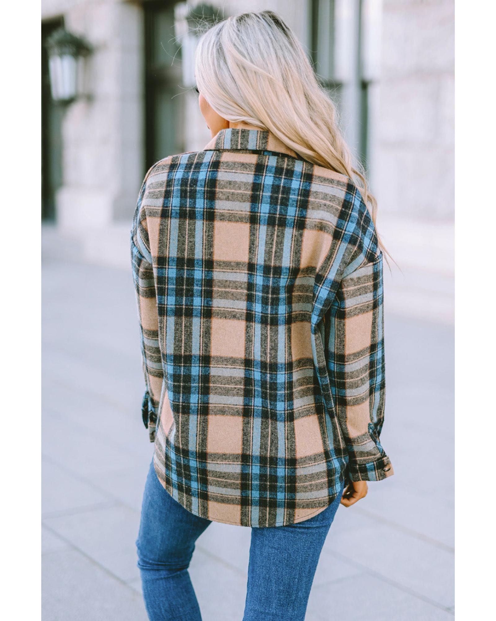 Azura Exchange Color Block Plaid Shirt with Buttoned Details - M