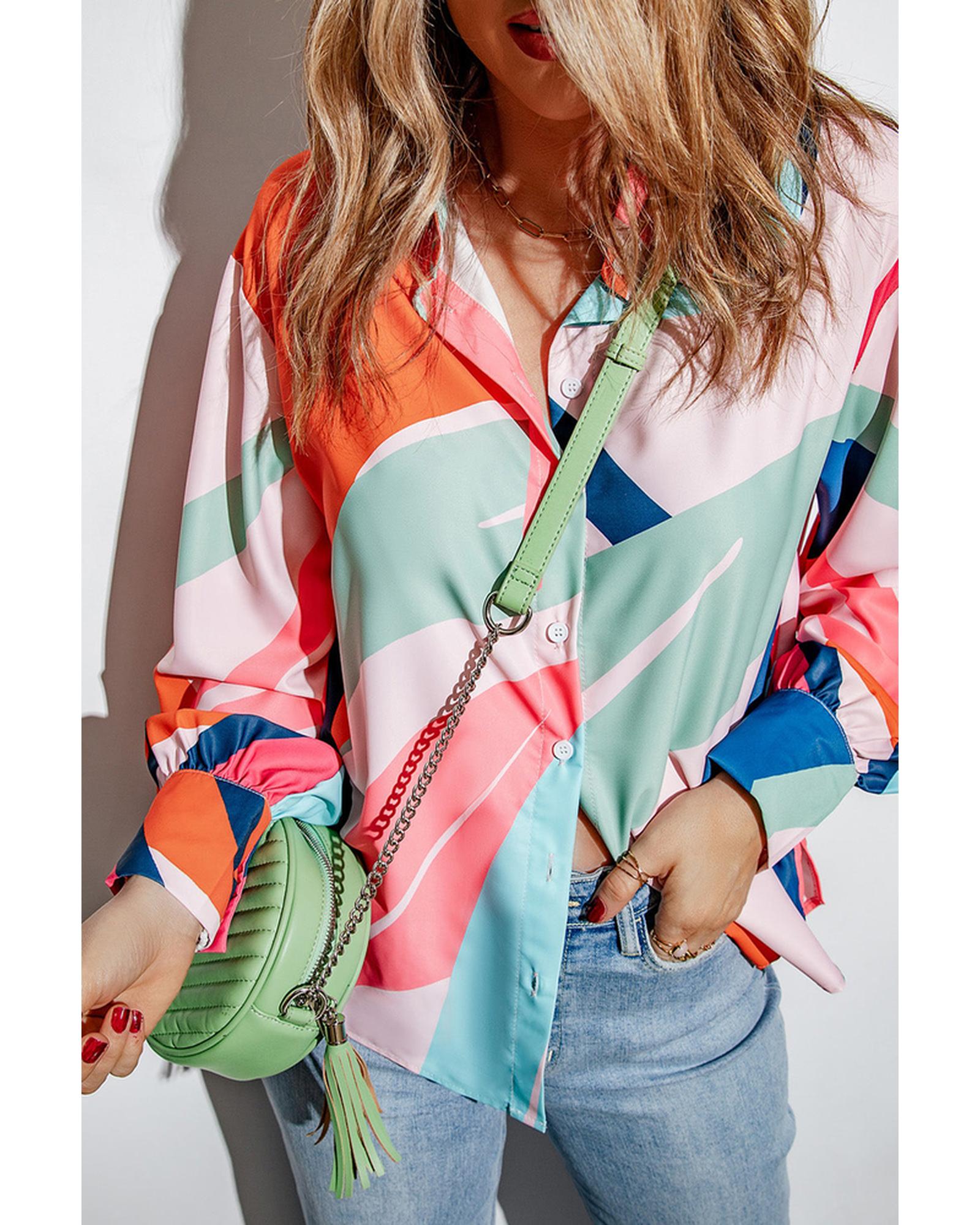 Azura Exchange Abstract Print Cuffed Sleeve Shirt - M