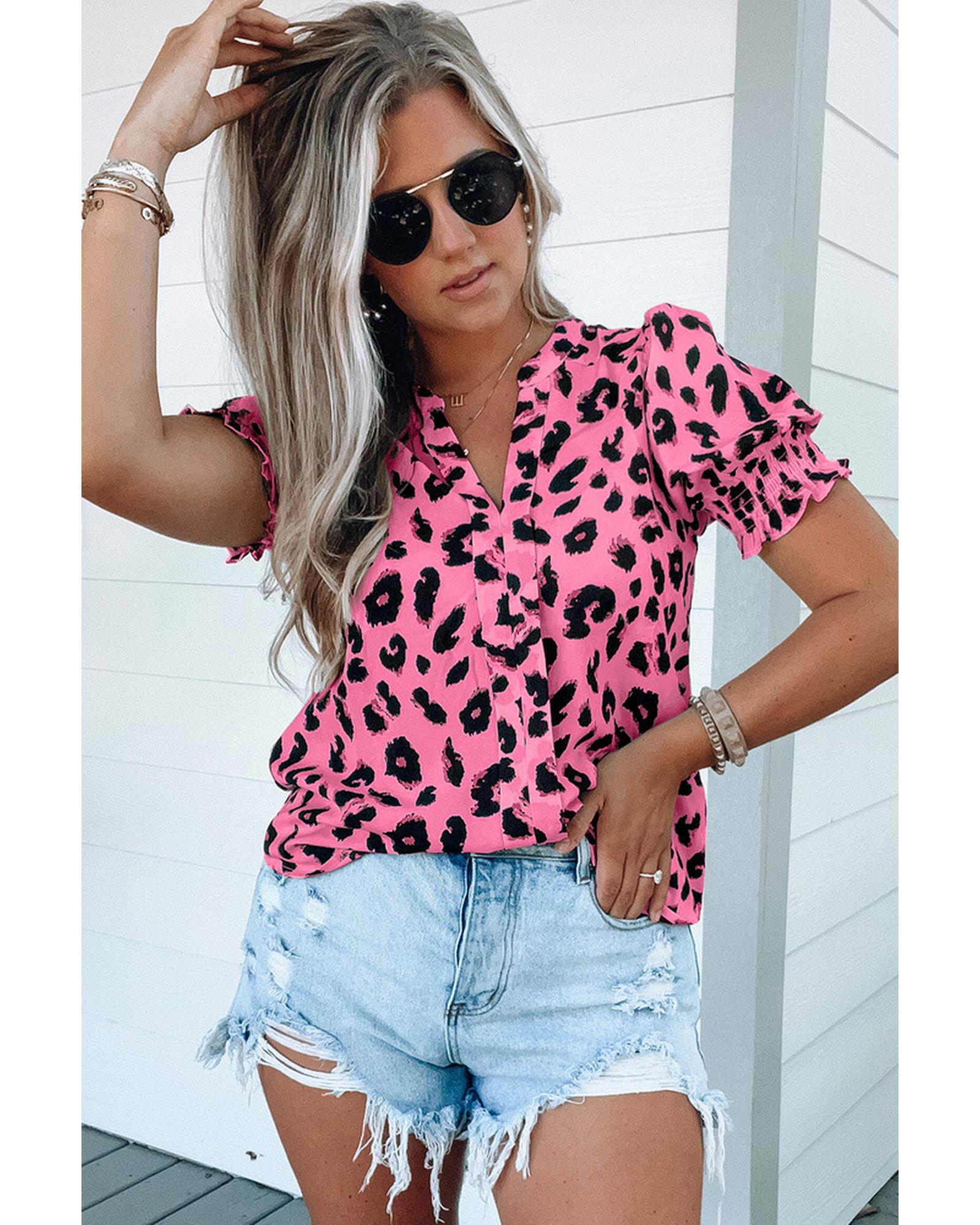 Azura Exchange Leopard Bubble Sleeve Blouse - M