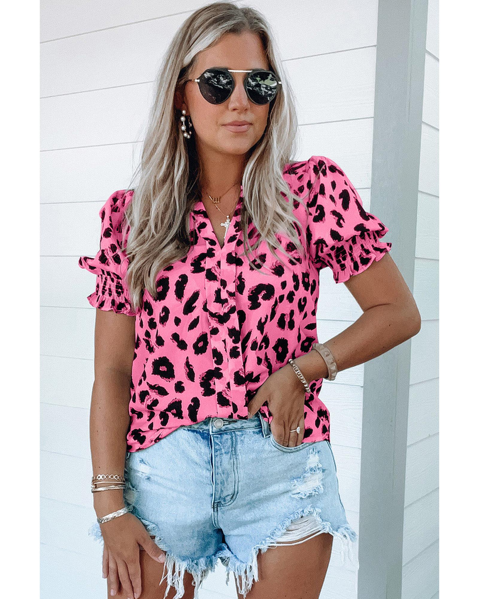 Azura Exchange Leopard Bubble Sleeve Blouse - M