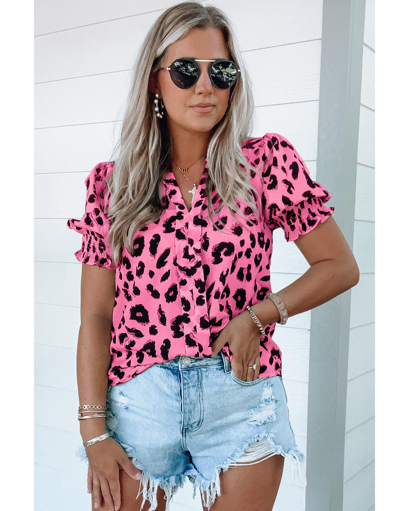 Azura Exchange Leopard Bubble Sleeve Blouse - M
