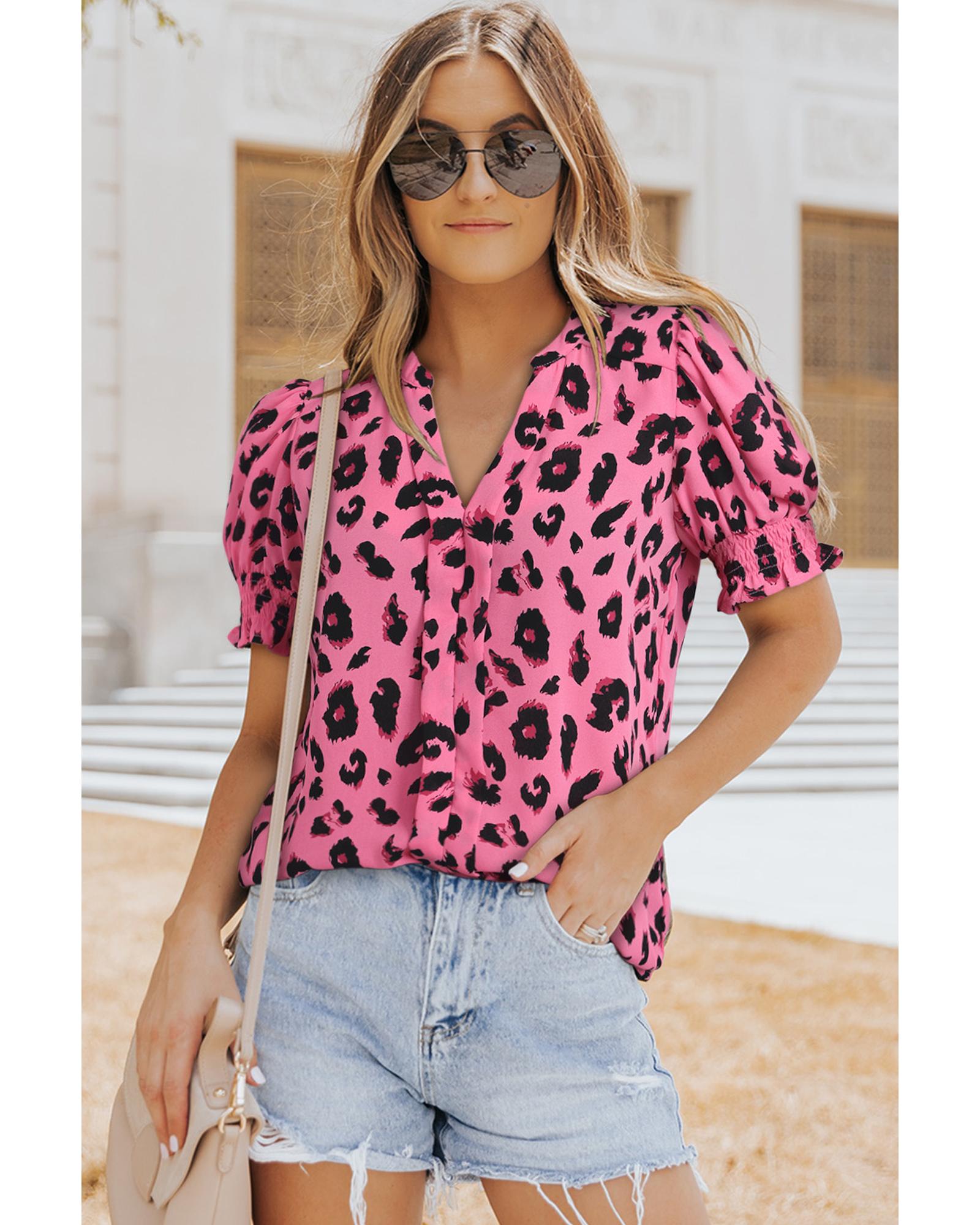 Azura Exchange Leopard Bubble Sleeve Blouse - M