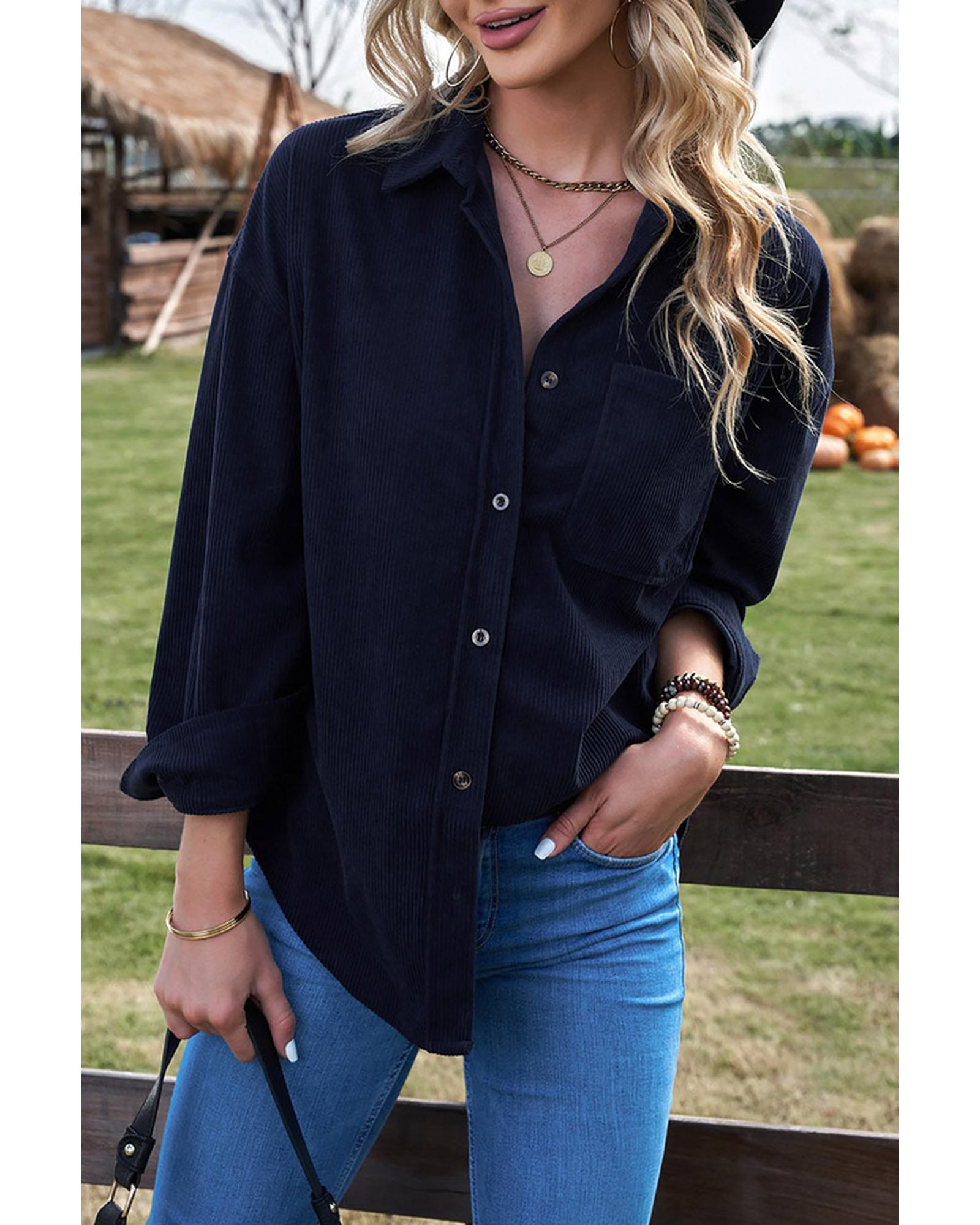 Azura Exchange Corduroy Button Pocket Shirt - XL