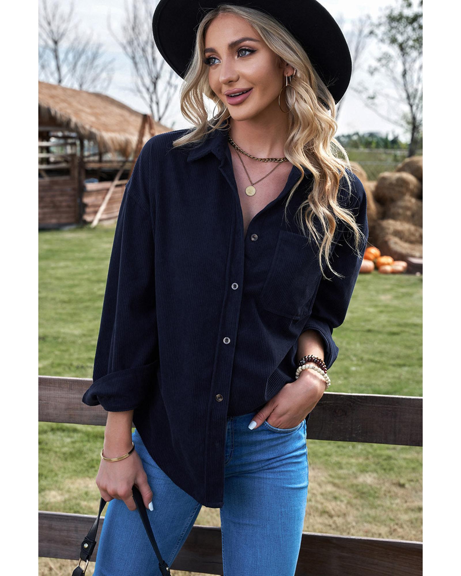 Azura Exchange Corduroy Button Pocket Shirt - XL