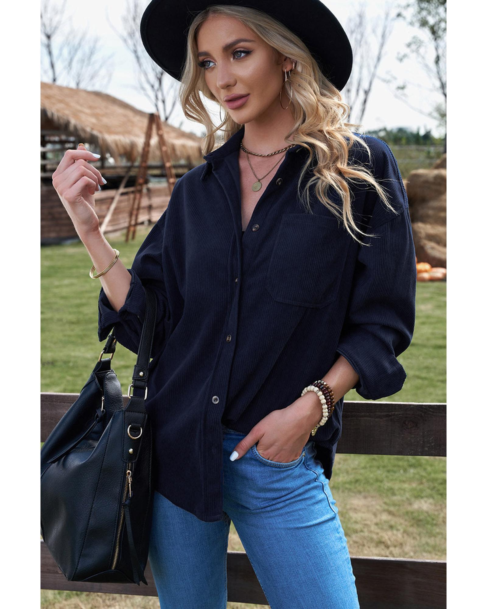 Azura Exchange Corduroy Button Pocket Shirt - XL