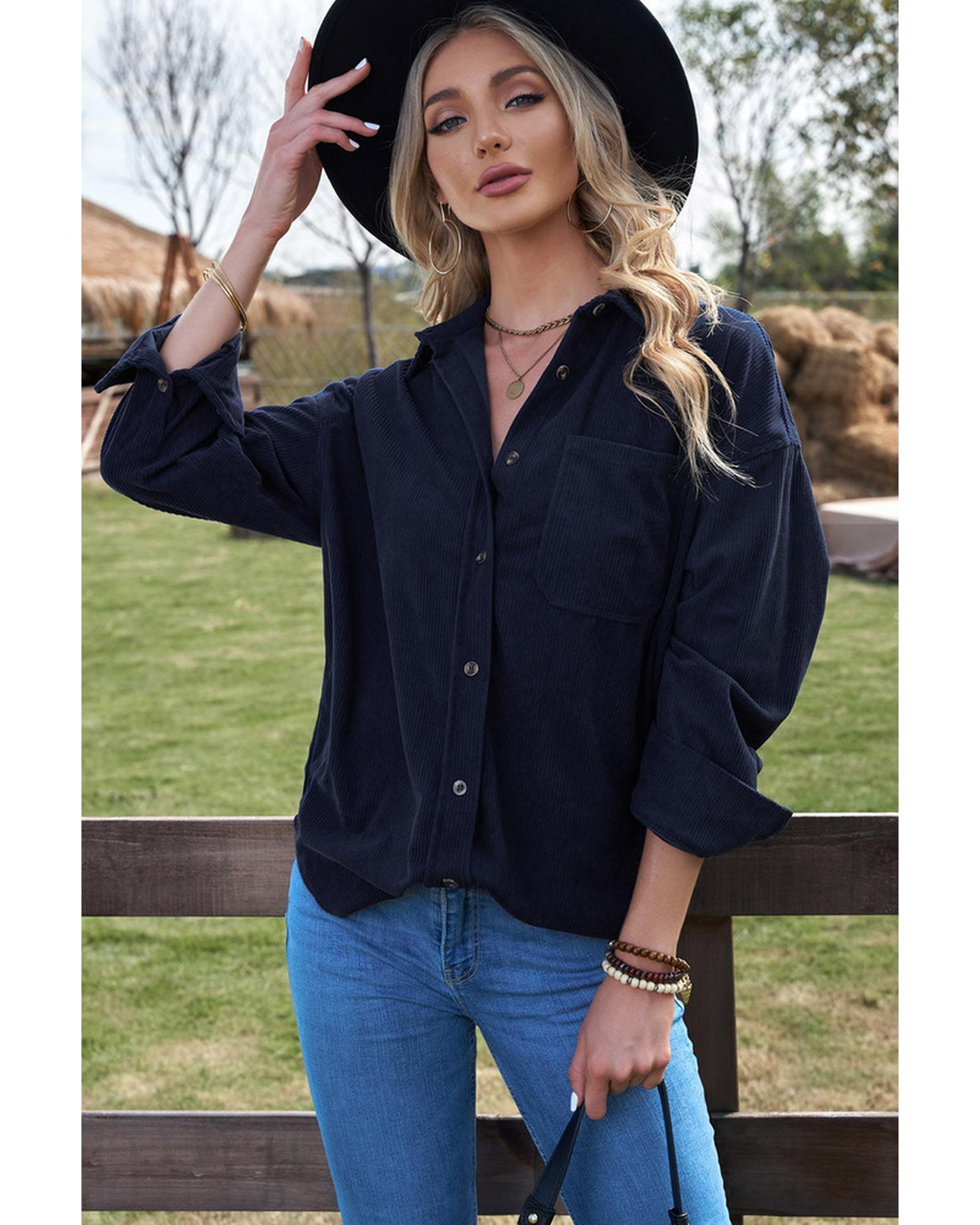 Azura Exchange Corduroy Button Pocket Shirt - XL