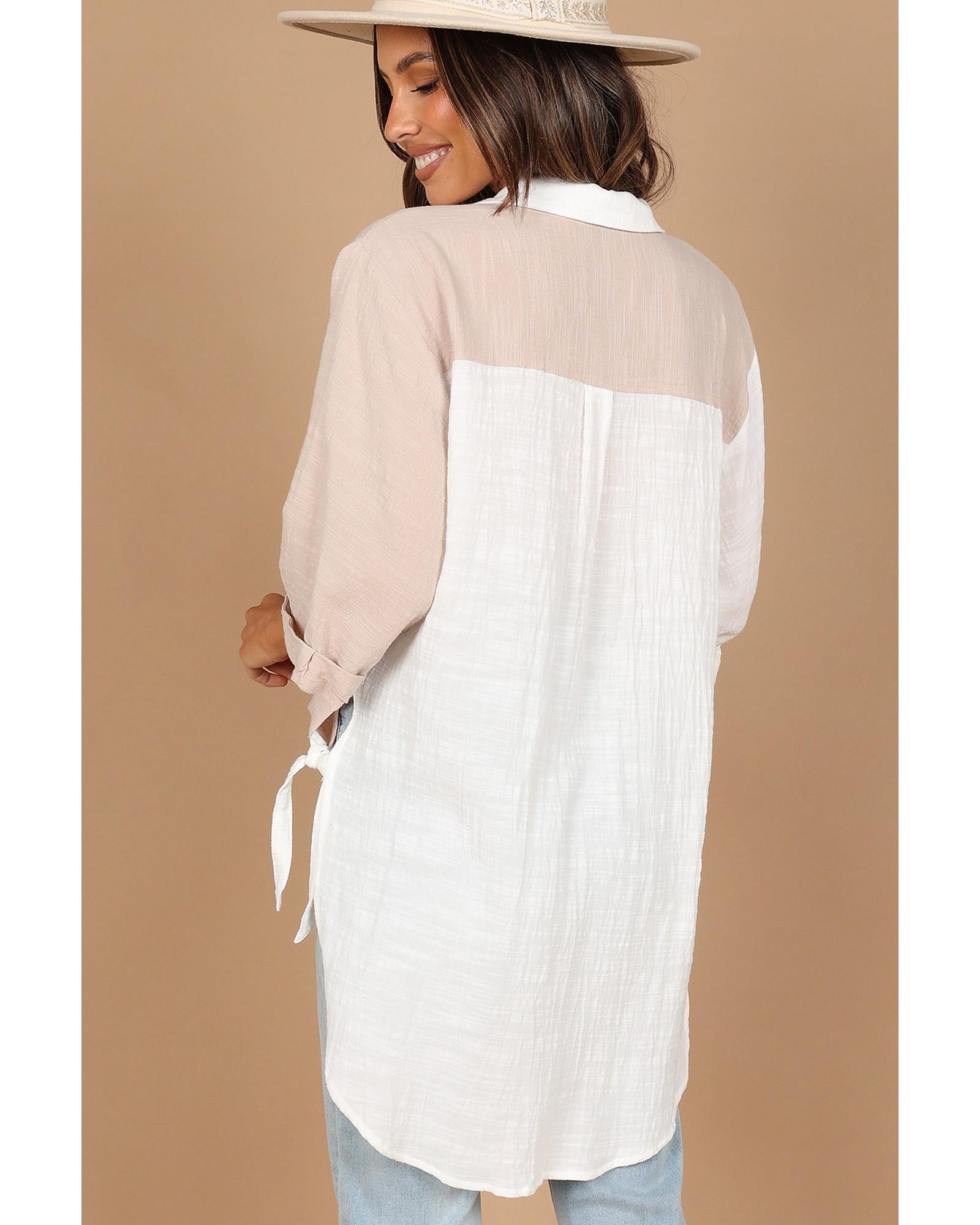 Azura Exchange Contrast Colorblock V Neck Collared Shirt - S