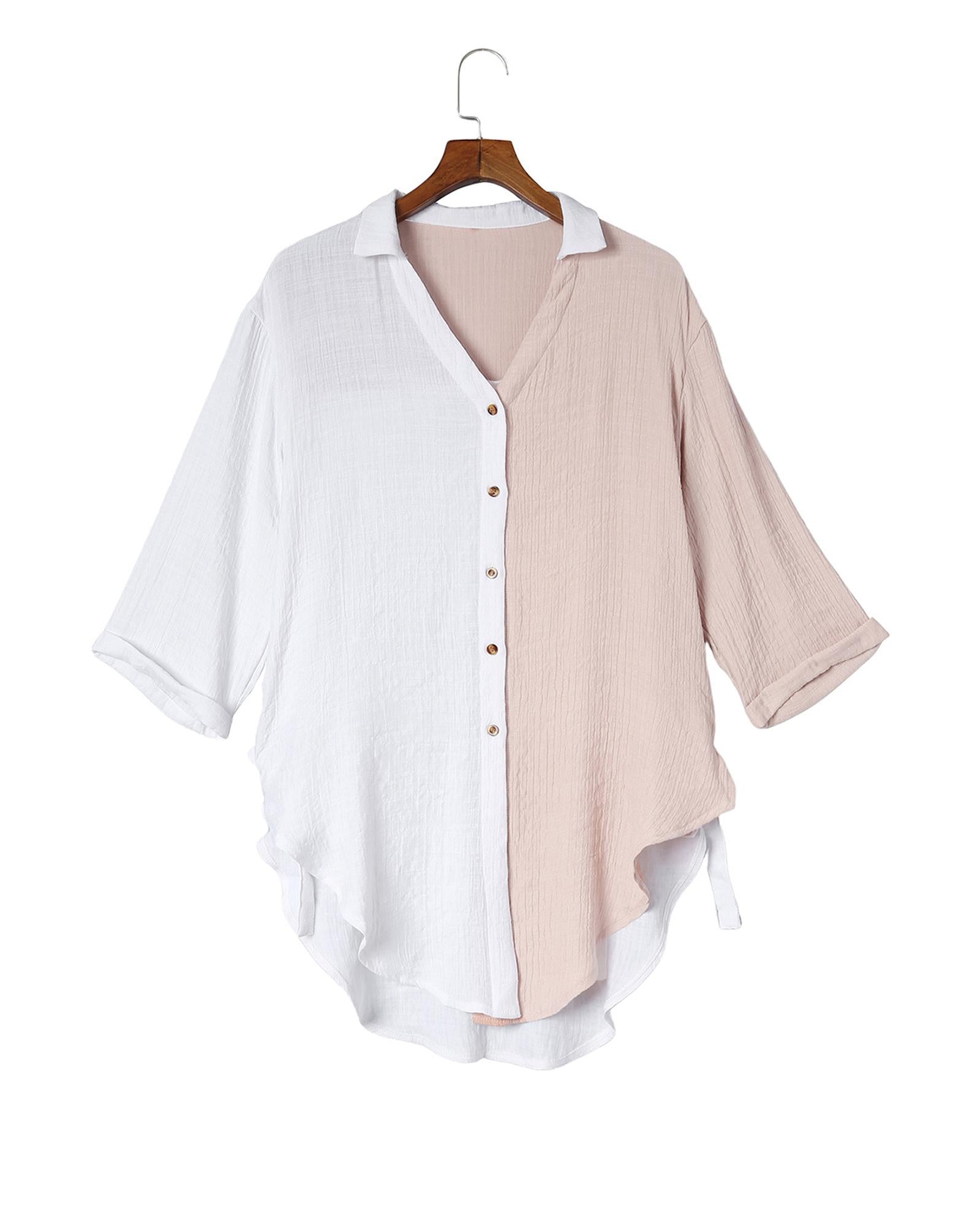 Azura Exchange Contrast Colorblock V Neck Collared Shirt - S