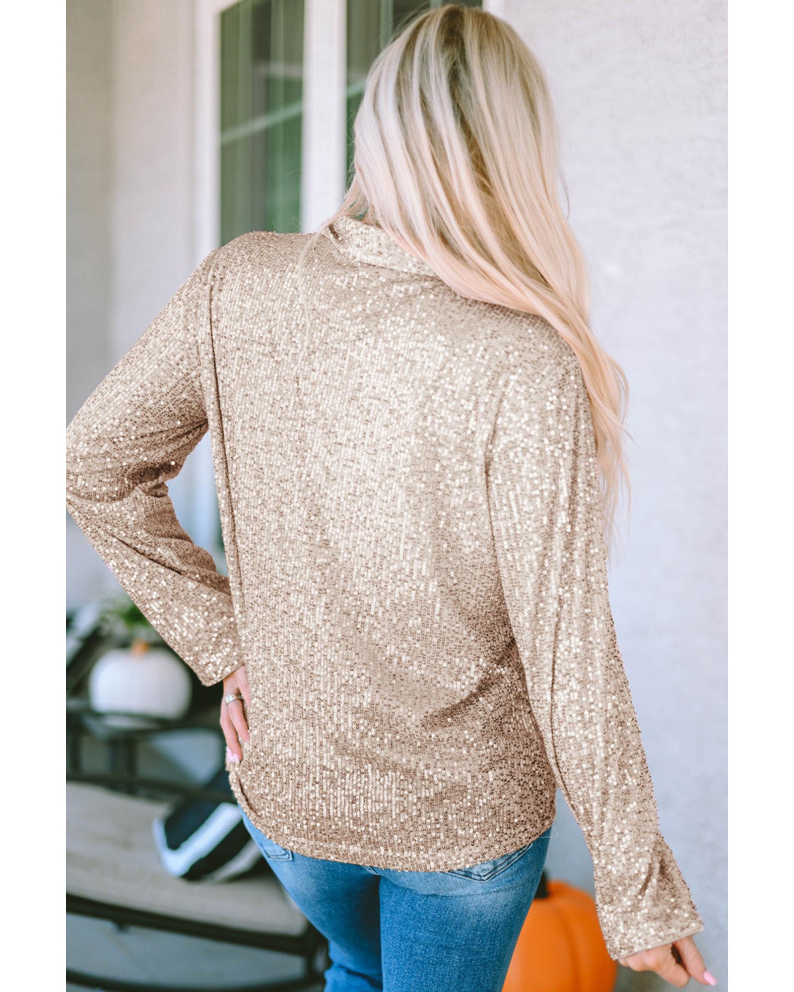 Azura Exchange Sequin Collared Bust Pocket Buttoned Shirt - L