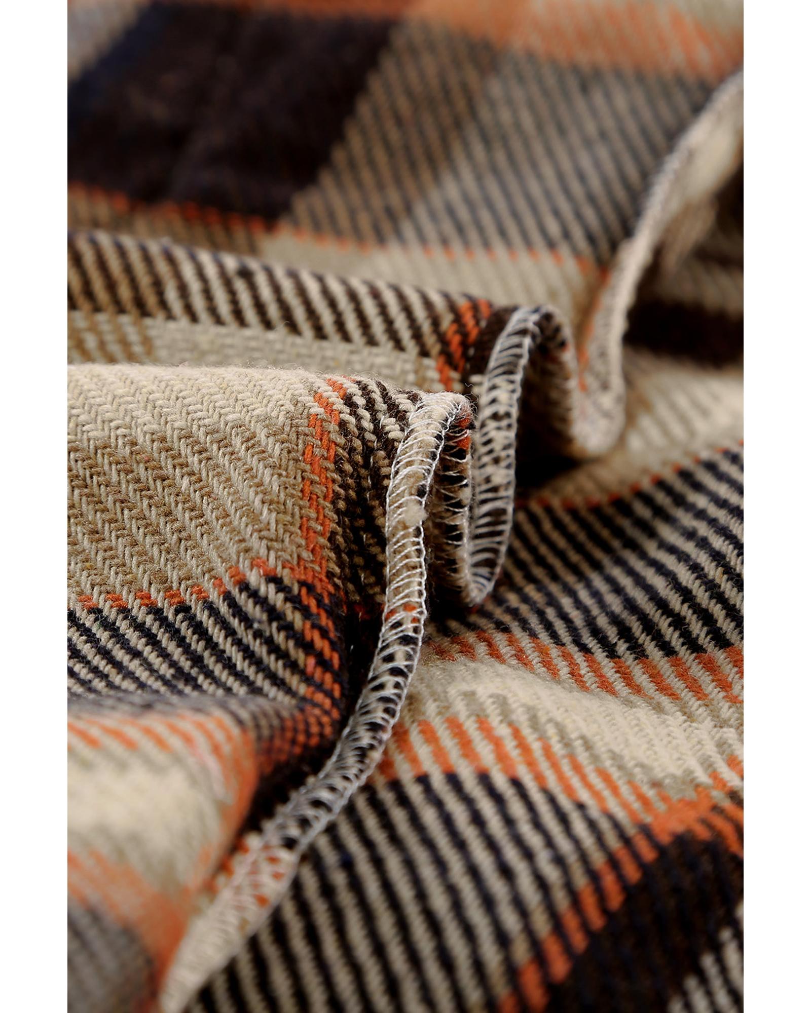 Orange Geometric Plaid Print Pocketed Shacket - M