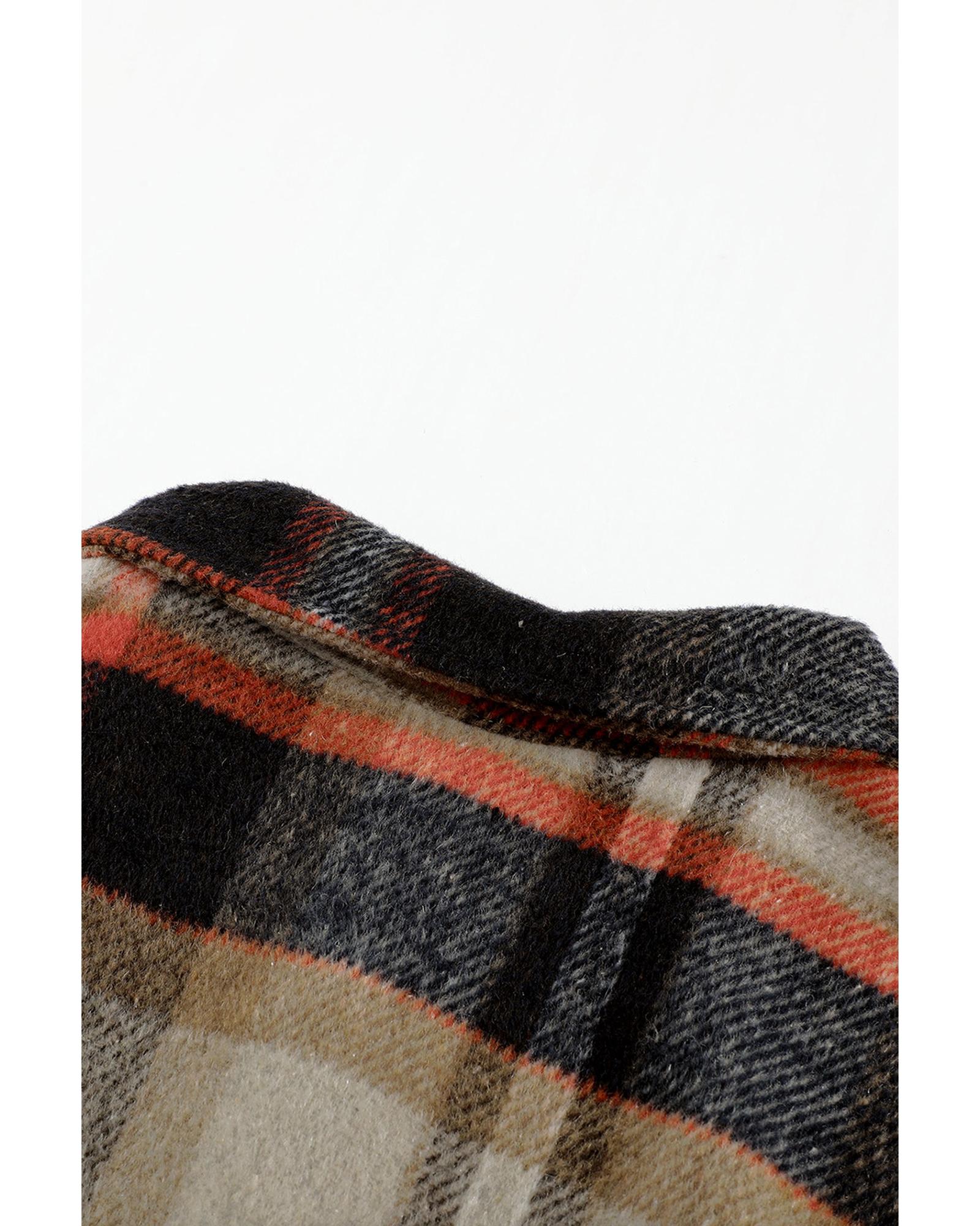 Azura Exchange Khaki Geometric Plaid Print Pocketed Shacket - M