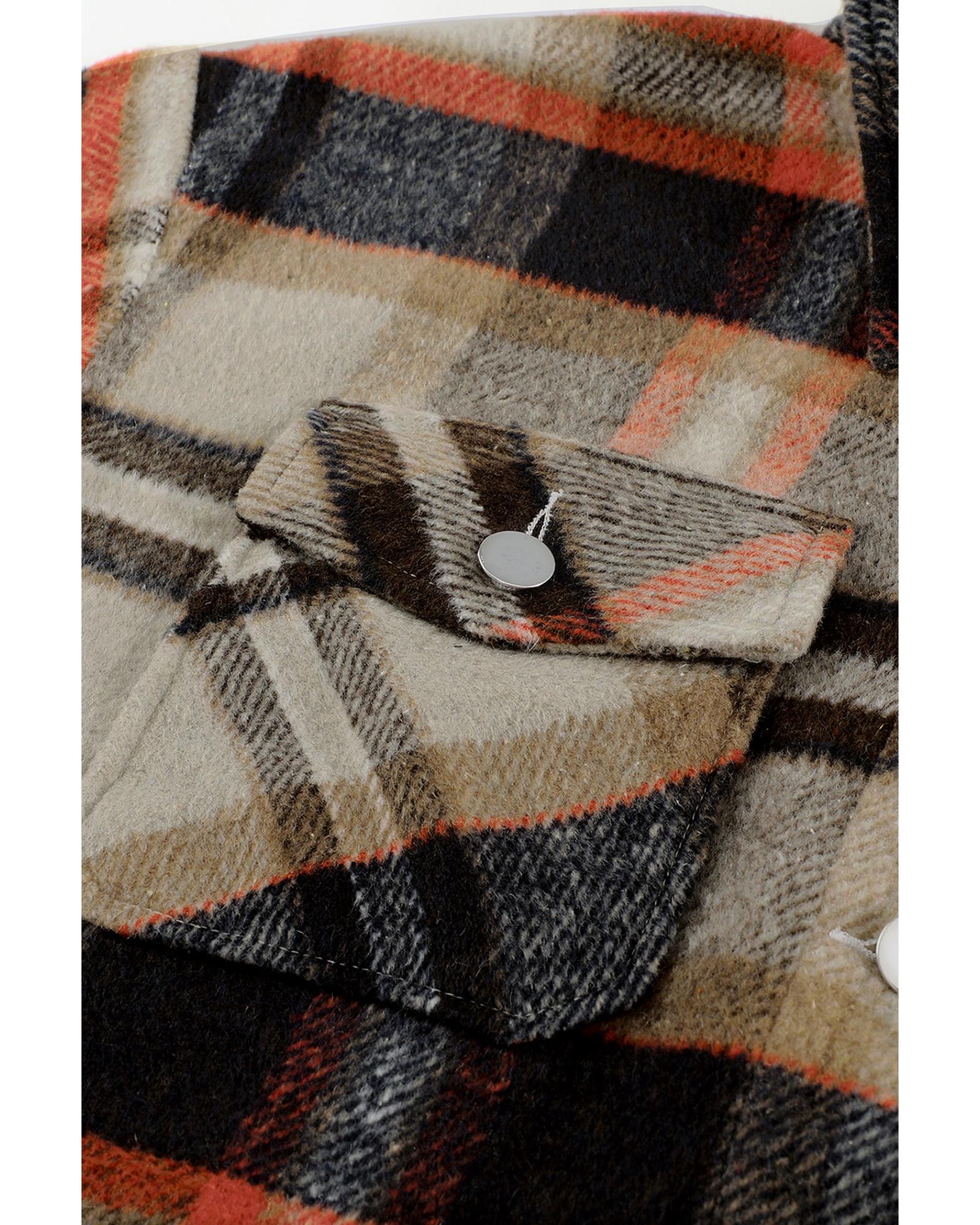 Azura Exchange Khaki Geometric Plaid Print Pocketed Shacket - M