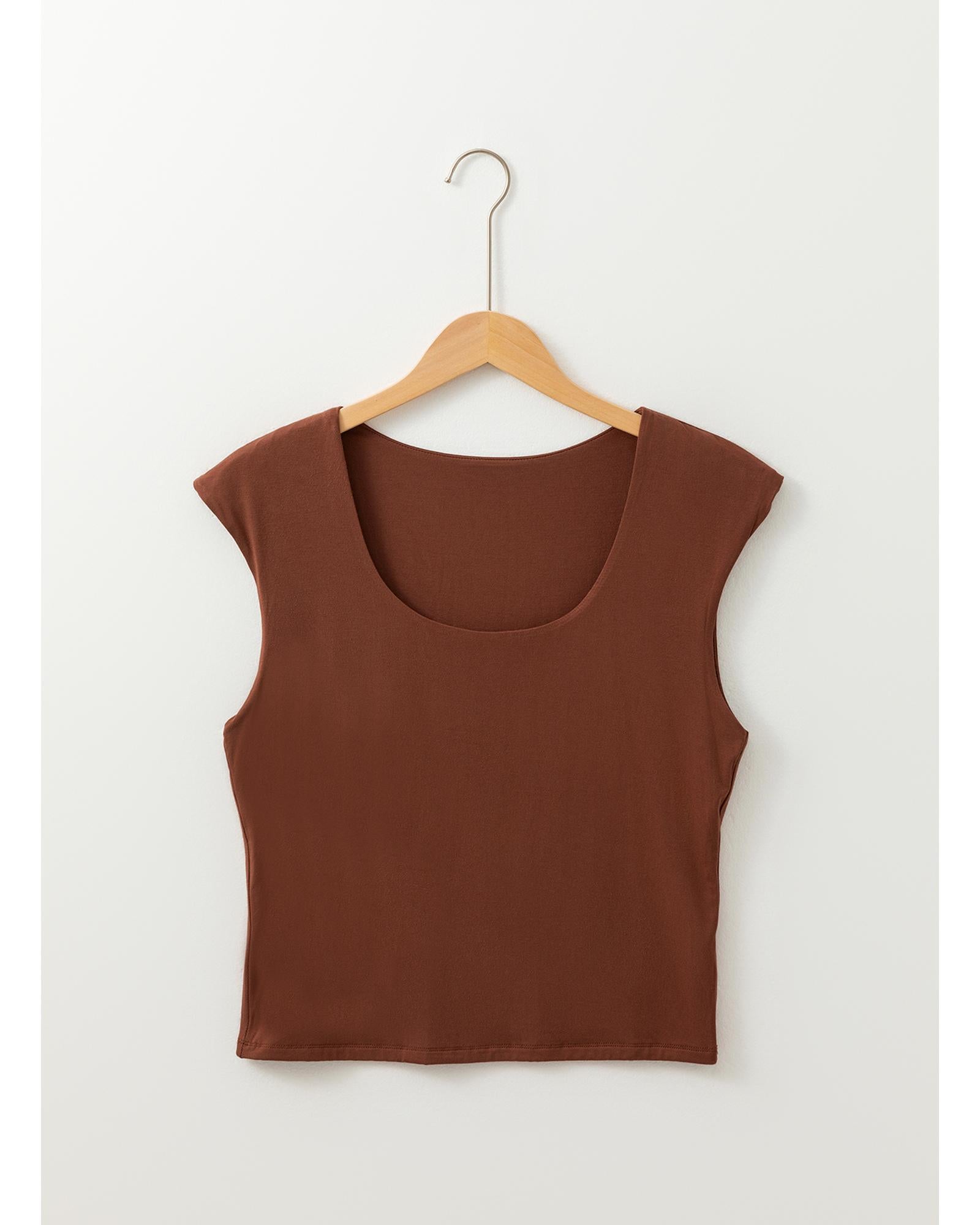 Coffee Solid Color U Neck Slim Fit Tank Top - M