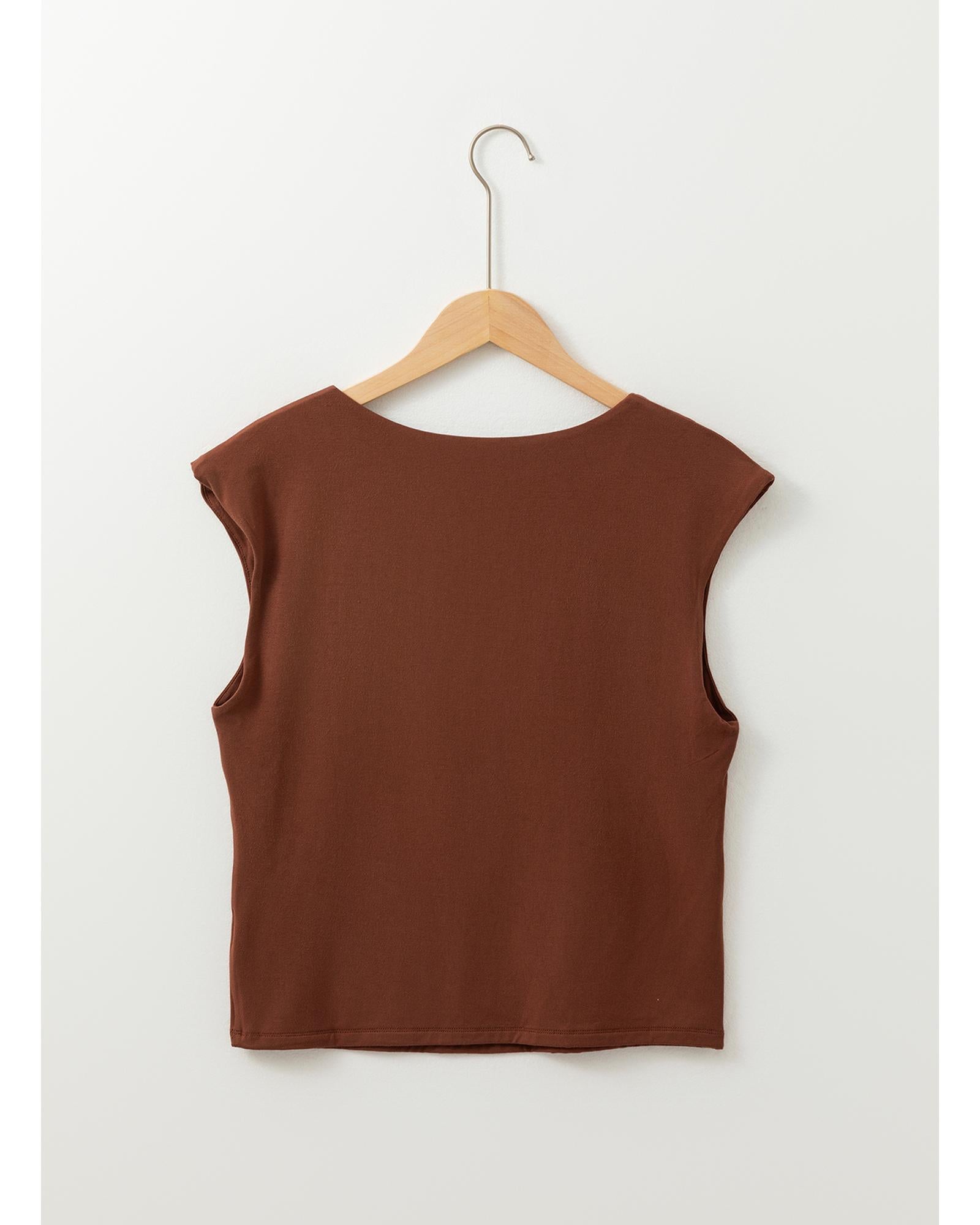Coffee Solid Color U Neck Slim Fit Tank Top - M