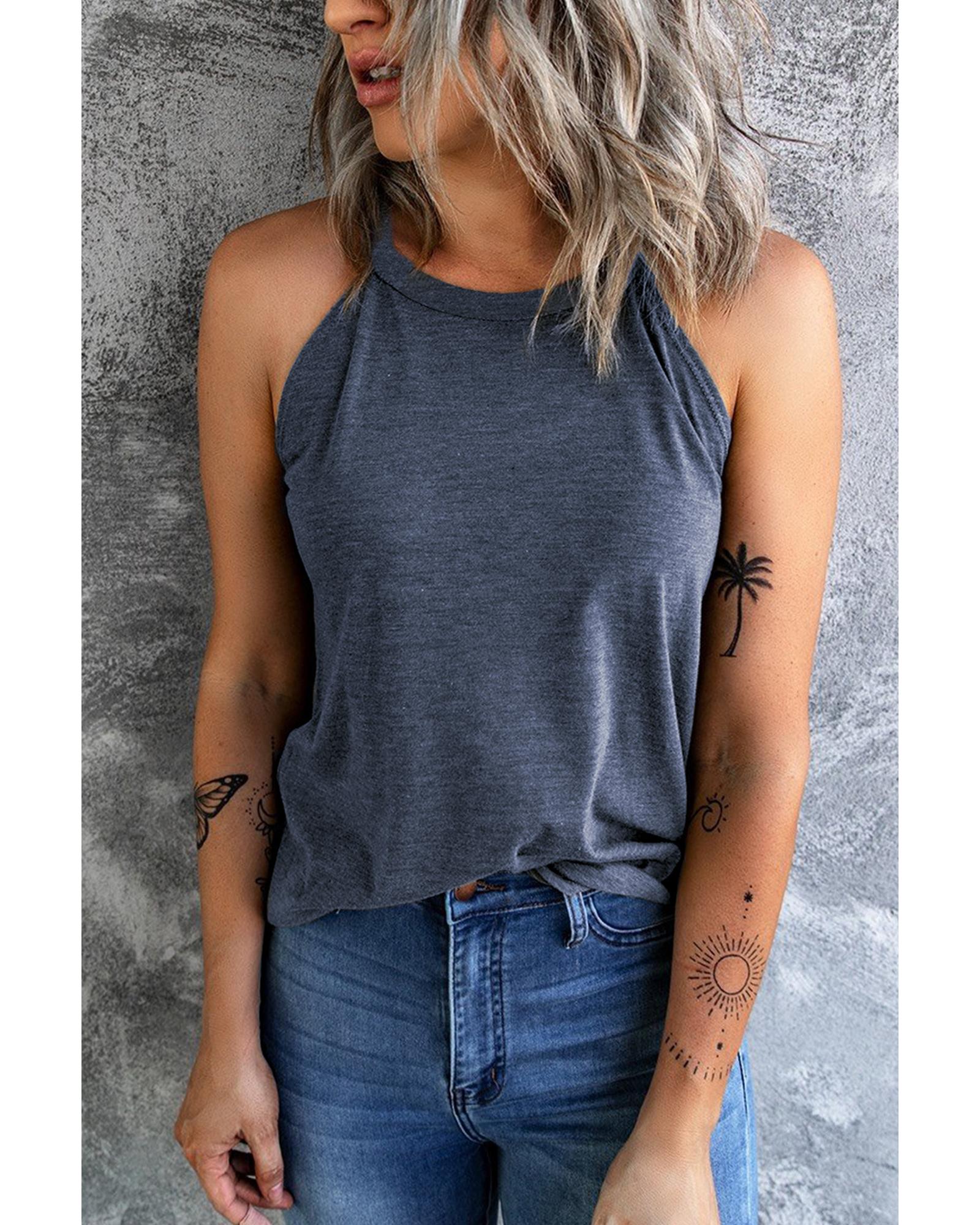 Azura Exchange Blue Solid Color Crew Neck Tank Top - 2XL