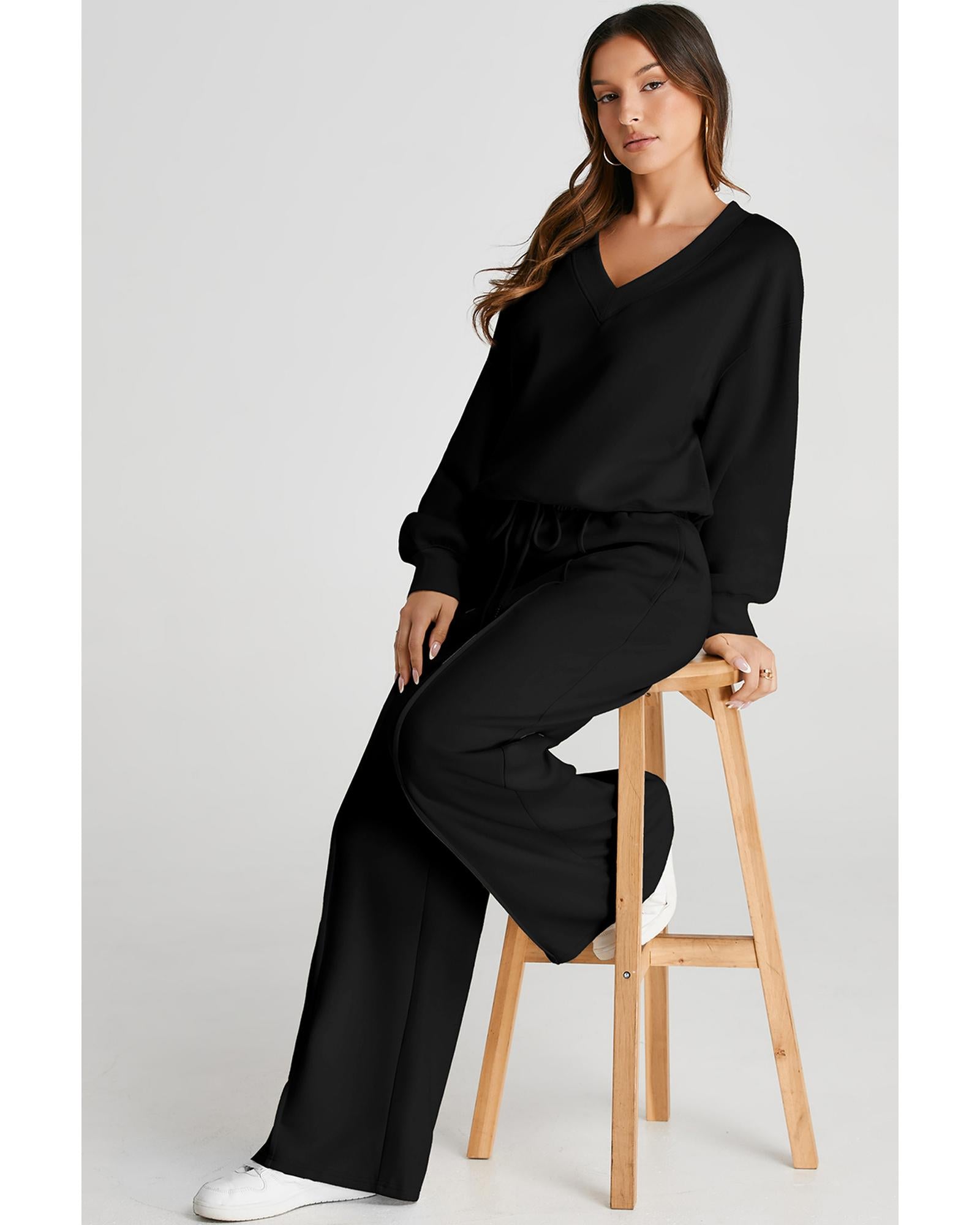 Black V Neck Cropped Seamed High Waist Sports Wear - M