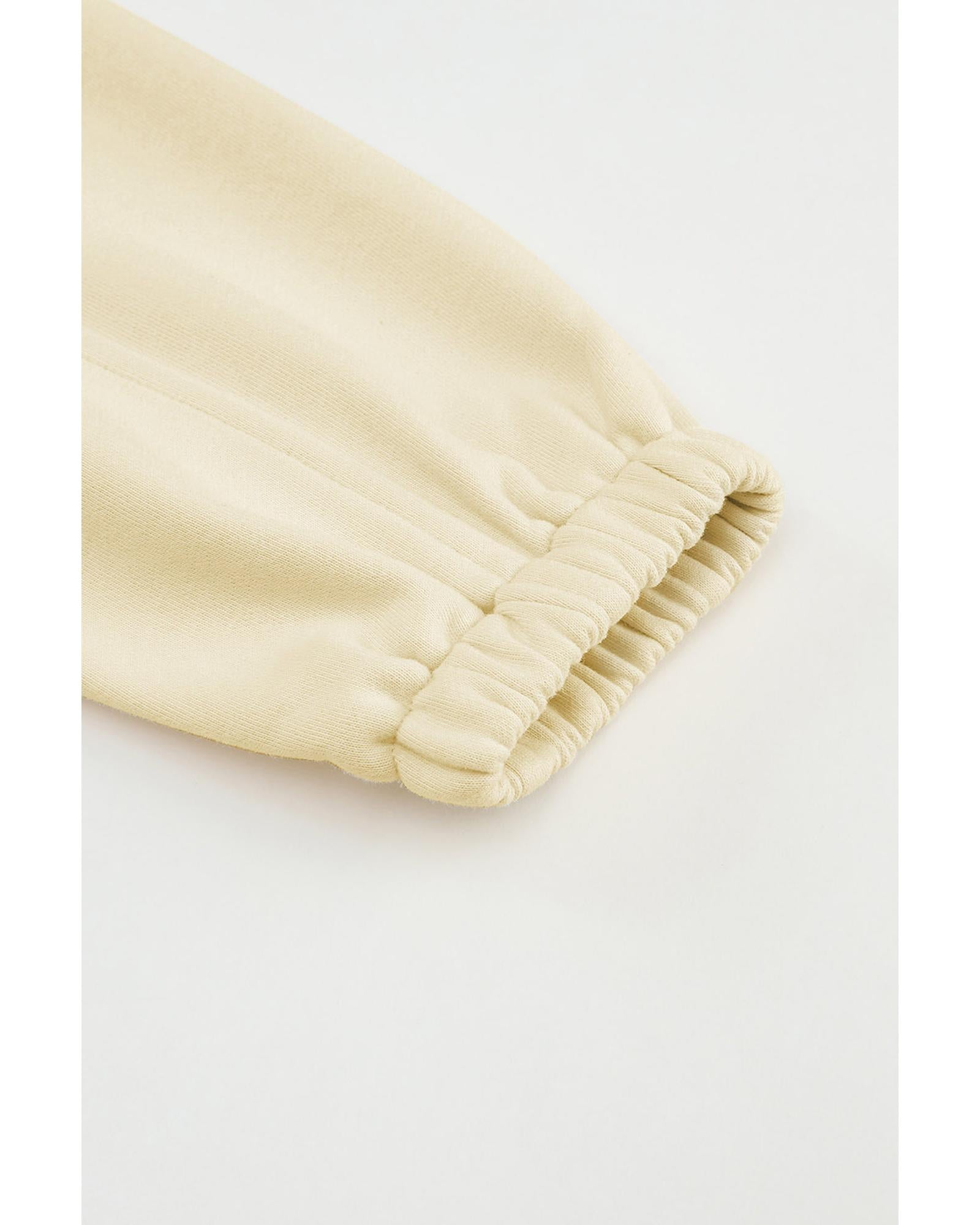 Beige Color Block Drawstring Cropped Athleisure Jacket - M