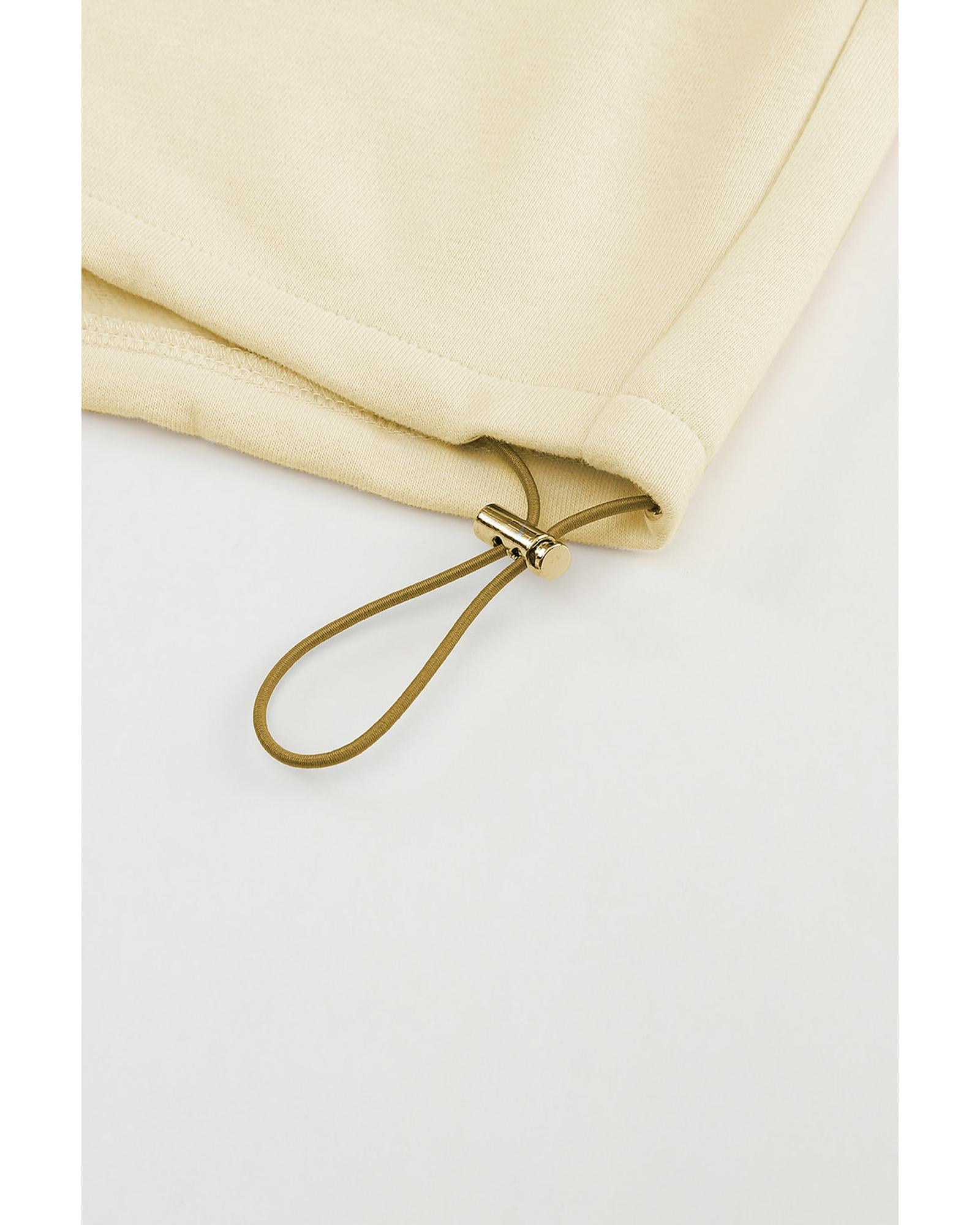 Beige Color Block Drawstring Cropped Athleisure Jacket - S