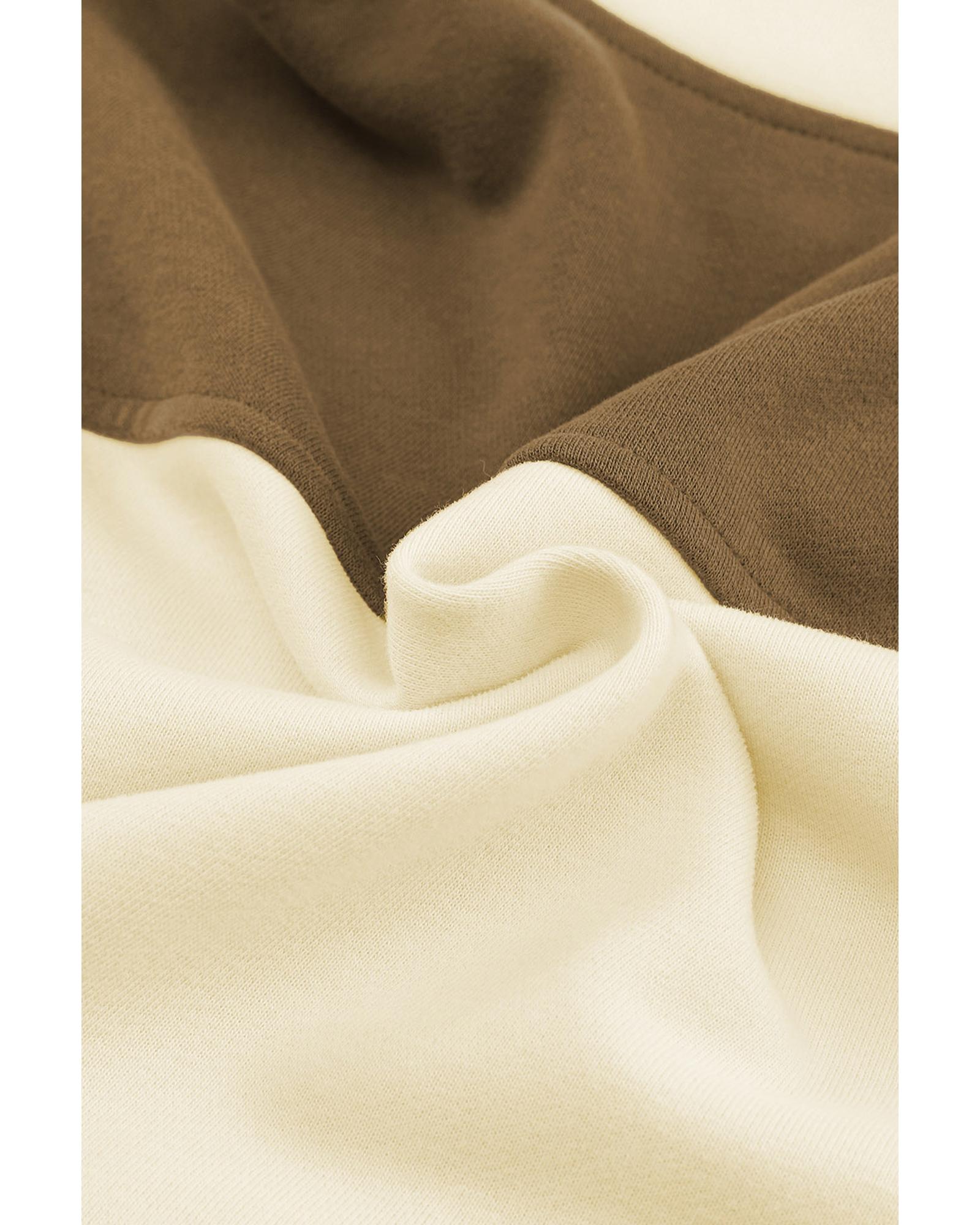 Beige Color Block Drawstring Cropped Athleisure Jacket - S