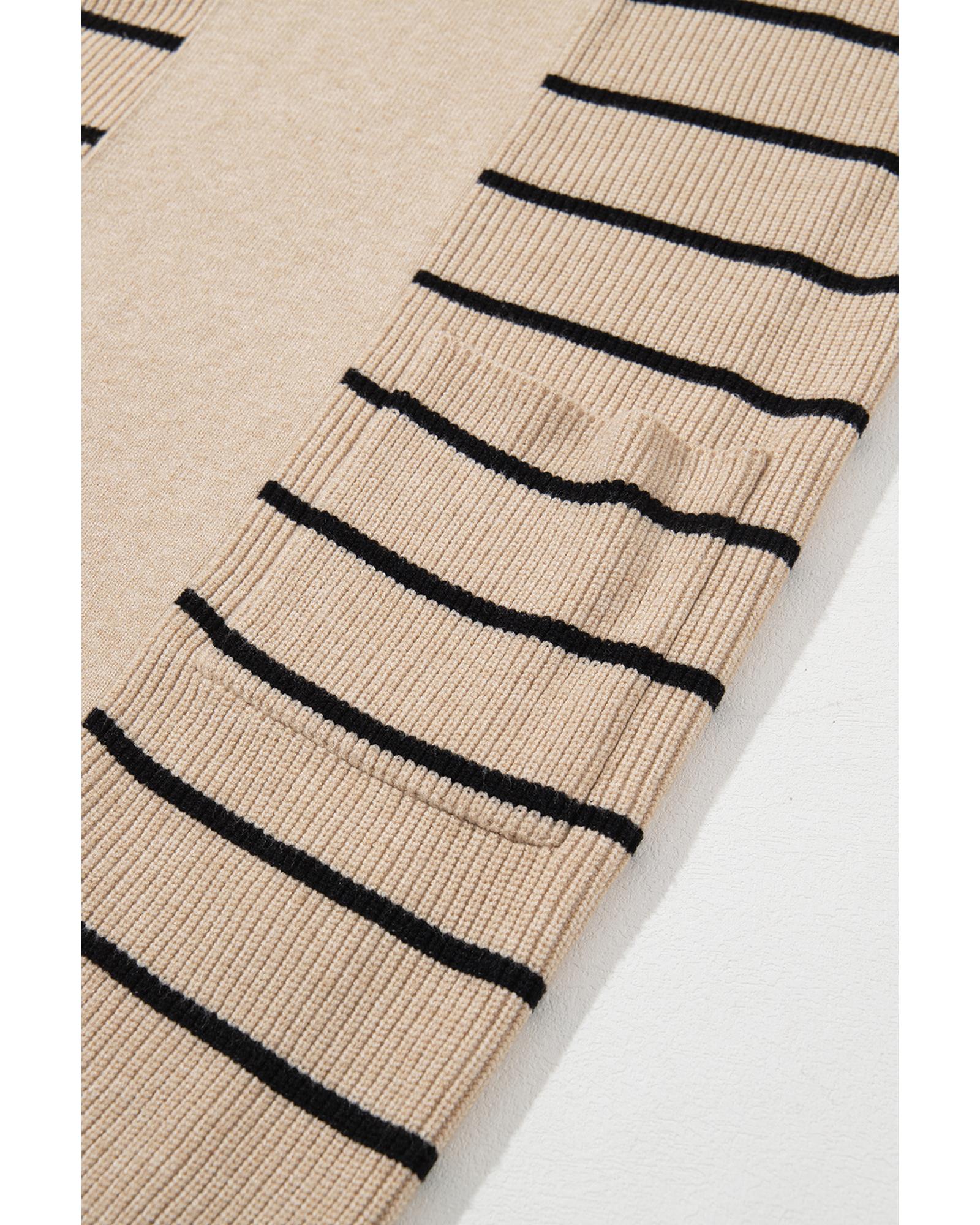 Black Stripe Shawl Neckline Open Cardigan with Pockets - 2XL