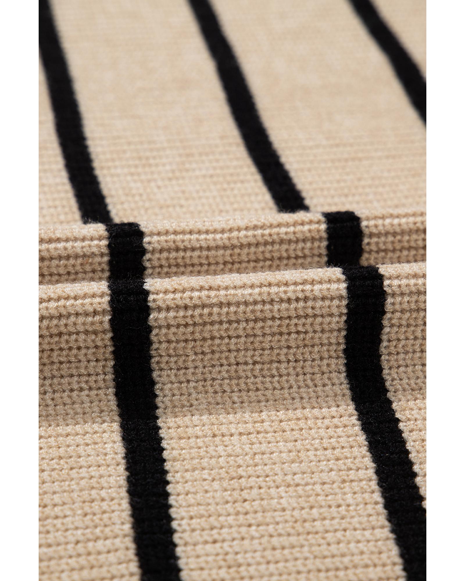 Black Stripe Shawl Neckline Open Cardigan with Pockets - 2XL