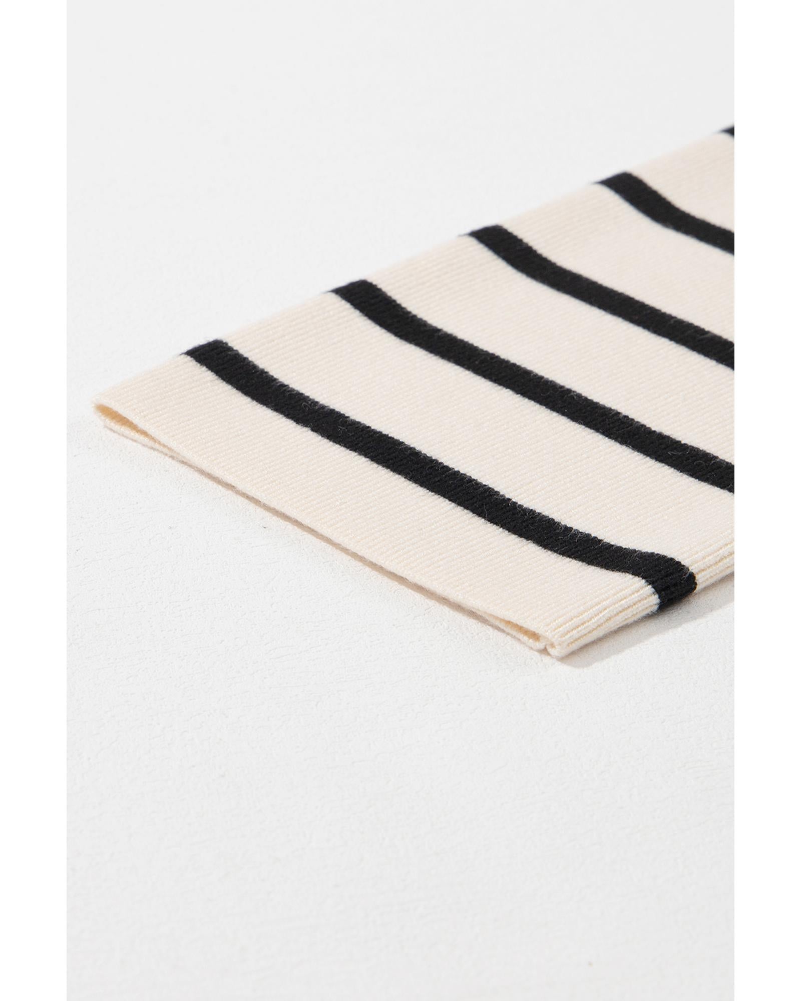 Black Stripe Flap Pocket Buttoned Cardigan Sweater - S