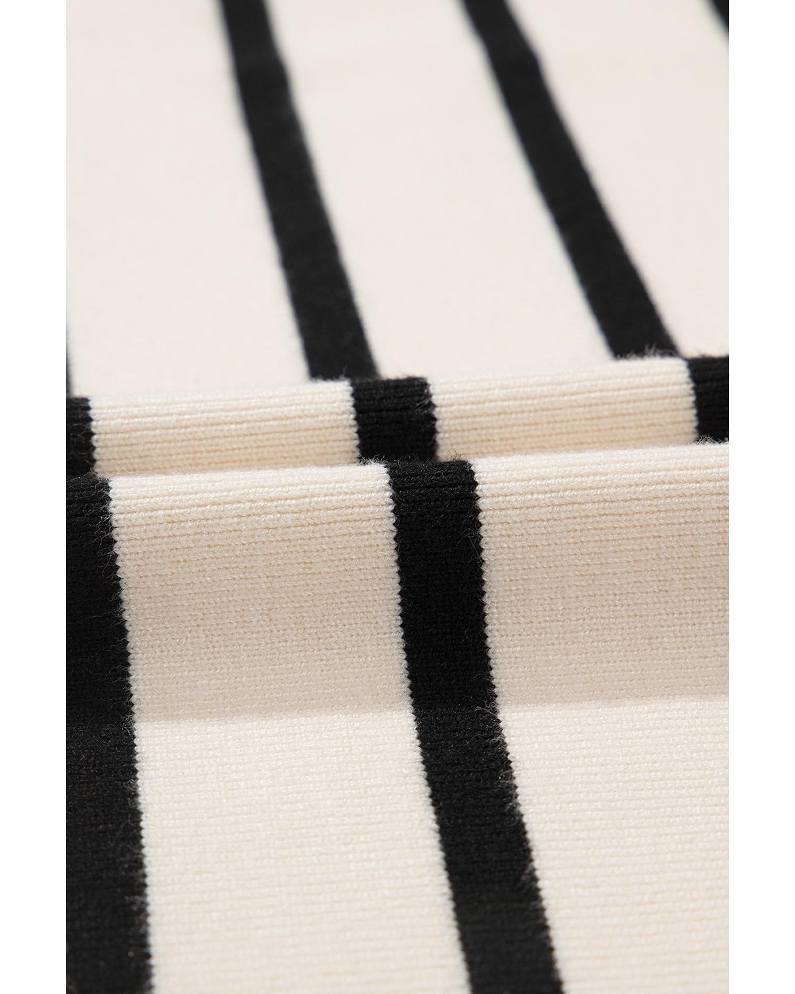 Black Stripe Flap Pocket Buttoned Cardigan Sweater - S