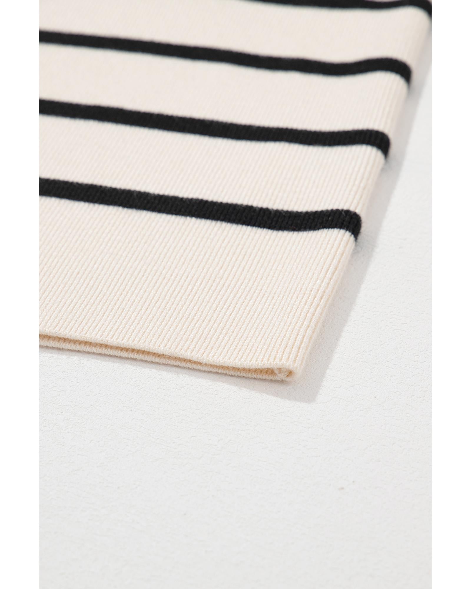 Black Stripe Flap Pocket Buttoned Cardigan Sweater - S