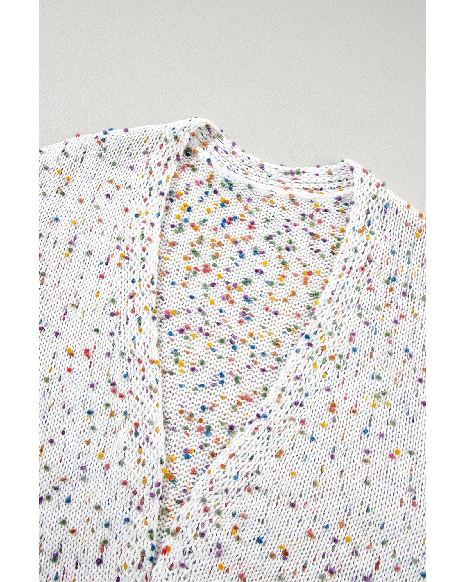 White Confetti Rib Knit Long Sleeve Cardigan - L