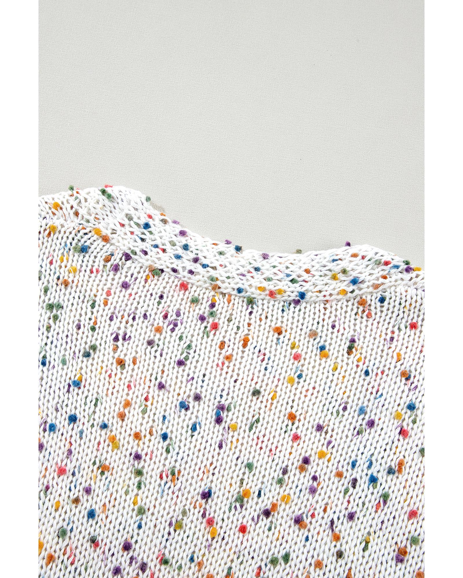 White Confetti Rib Knit Long Sleeve Cardigan - L