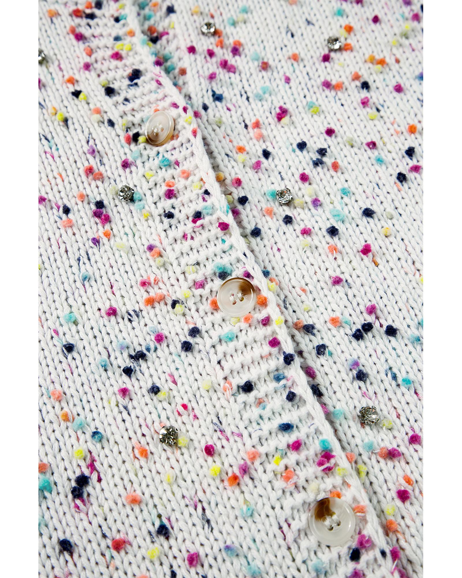 White Multicolor Confetti Sweater Cardigan - S