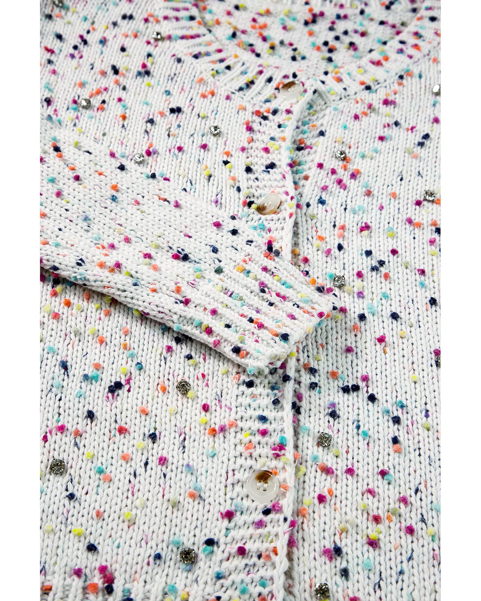 White Multicolor Confetti Sweater Cardigan - S