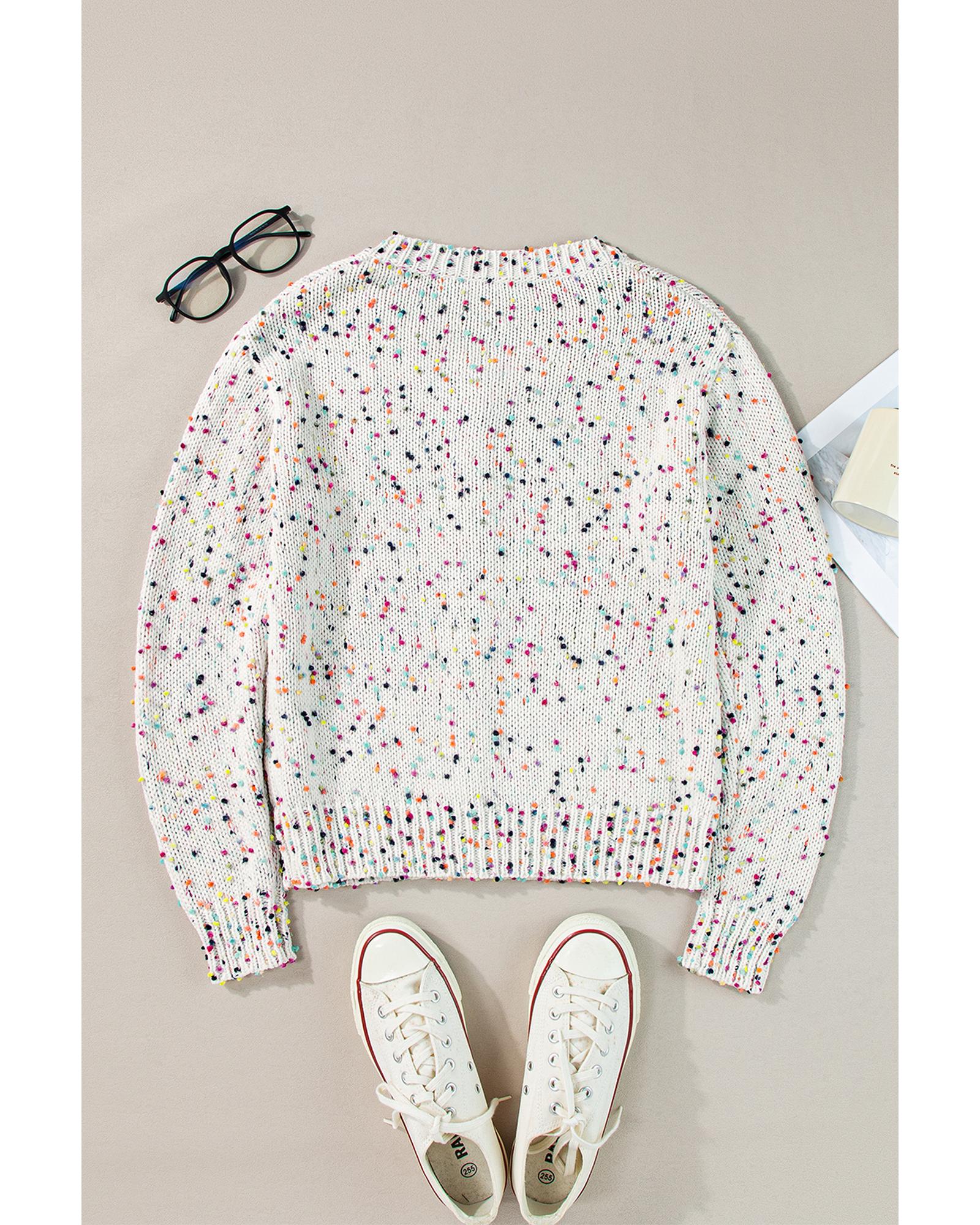 White Multicolor Confetti Sweater Cardigan - S