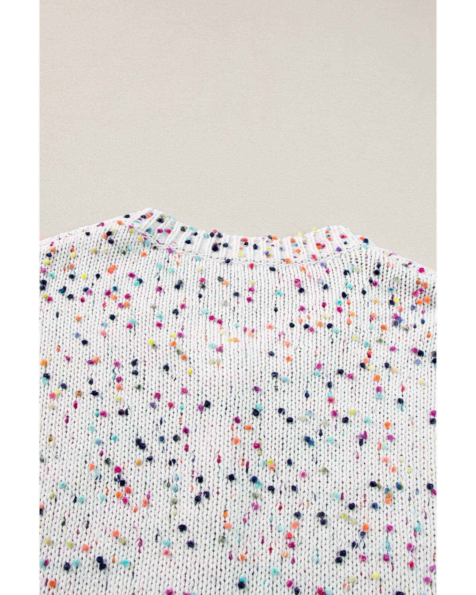 White Multicolor Confetti Sweater Cardigan - S