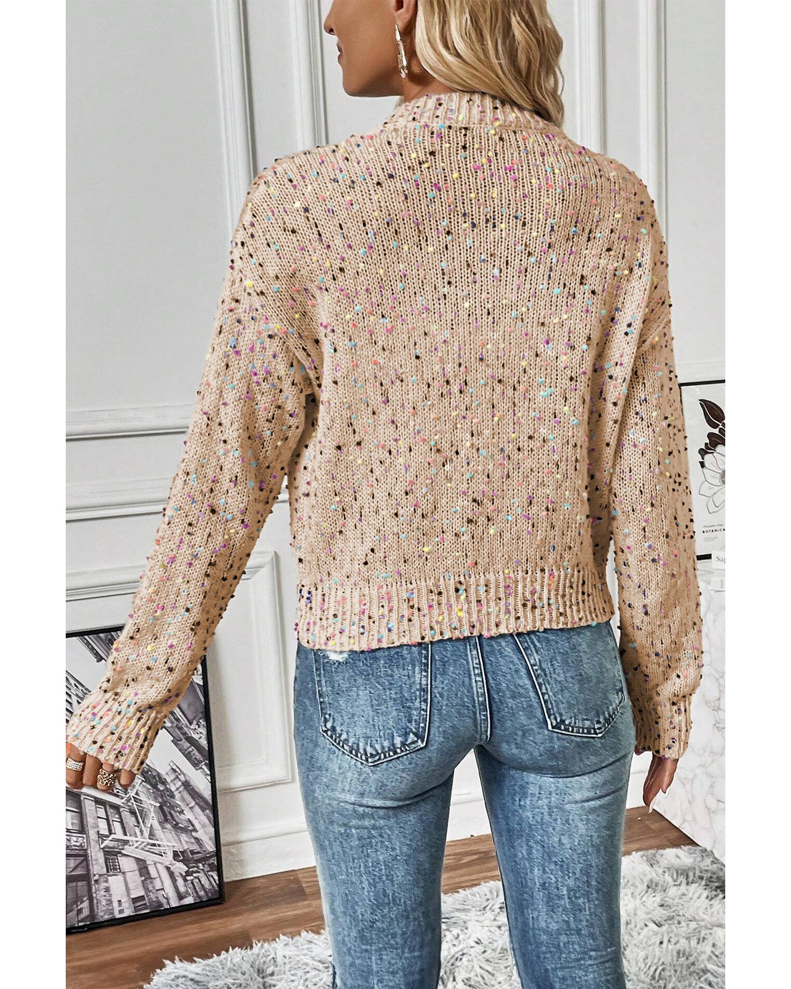 Apricot Rhinestone Decor Multicolor Confetti Sweater Cardigan - XL