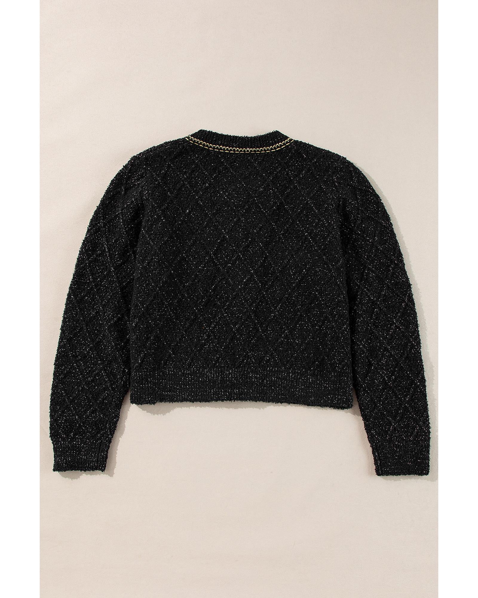 Black Shimmer Flap Pocket Button up Cardigan - L