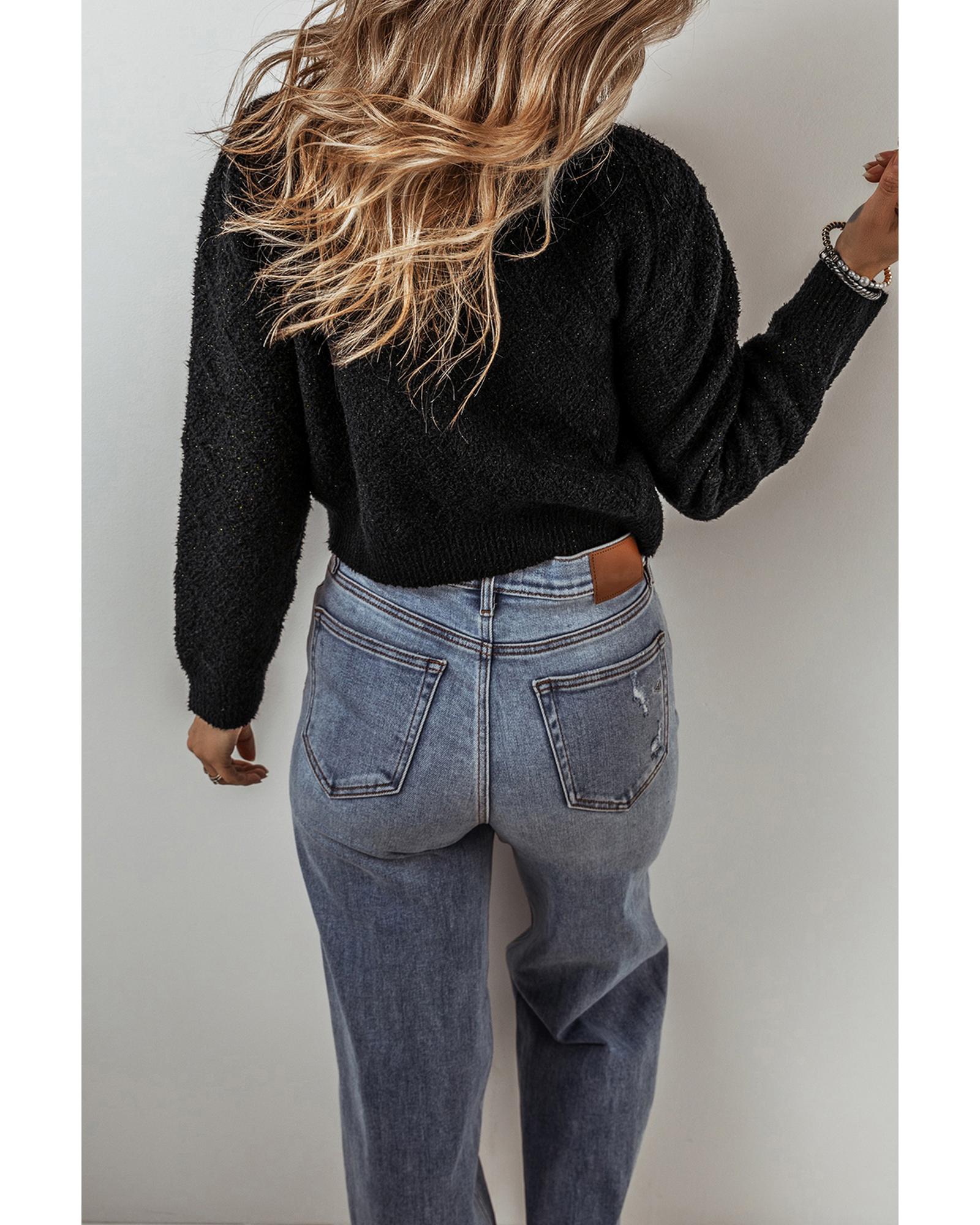 Black Shimmer Flap Pocket Button up Cardigan - XL