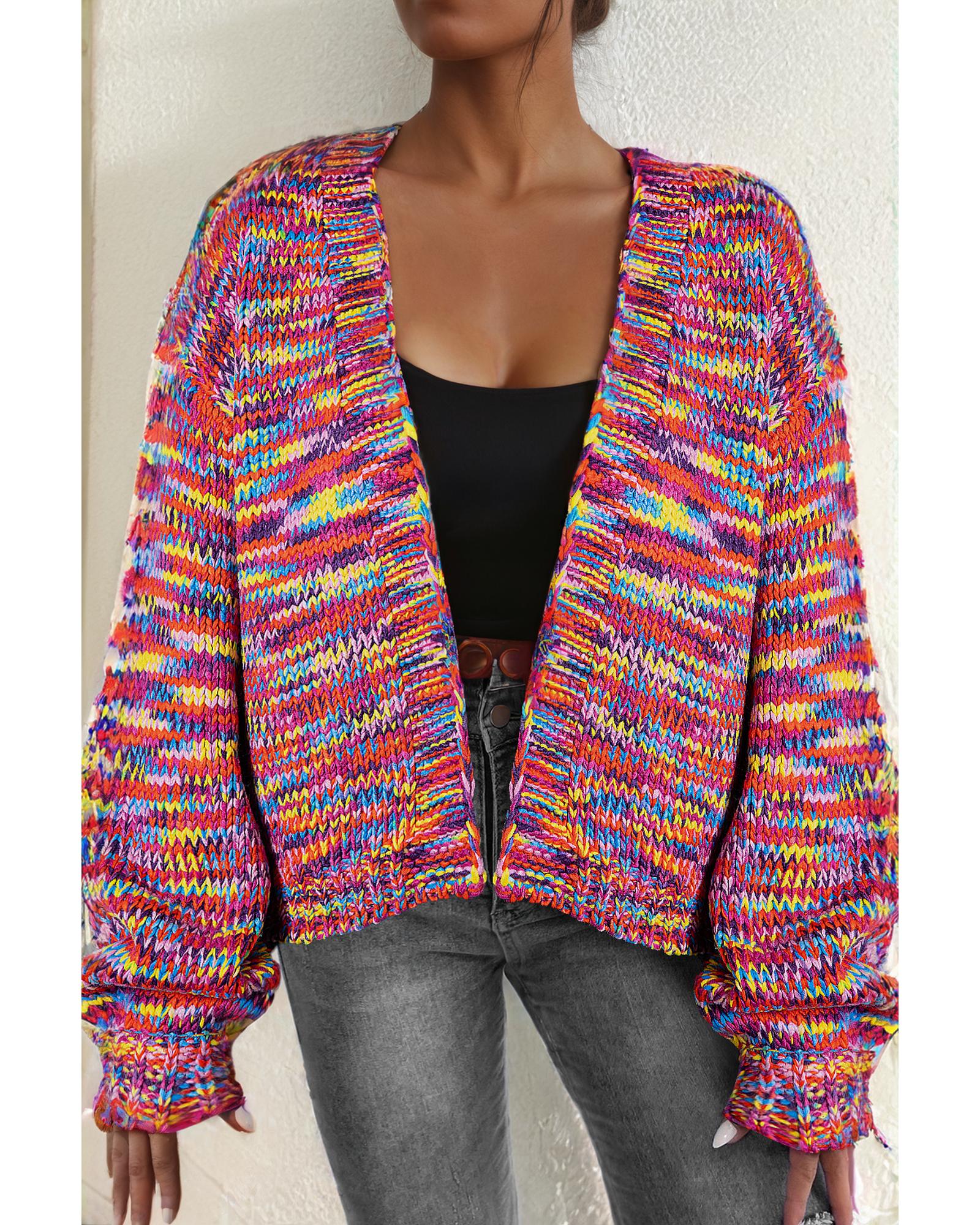 Pink Confetti Drop Shoulder Open Front Cardigan - XL