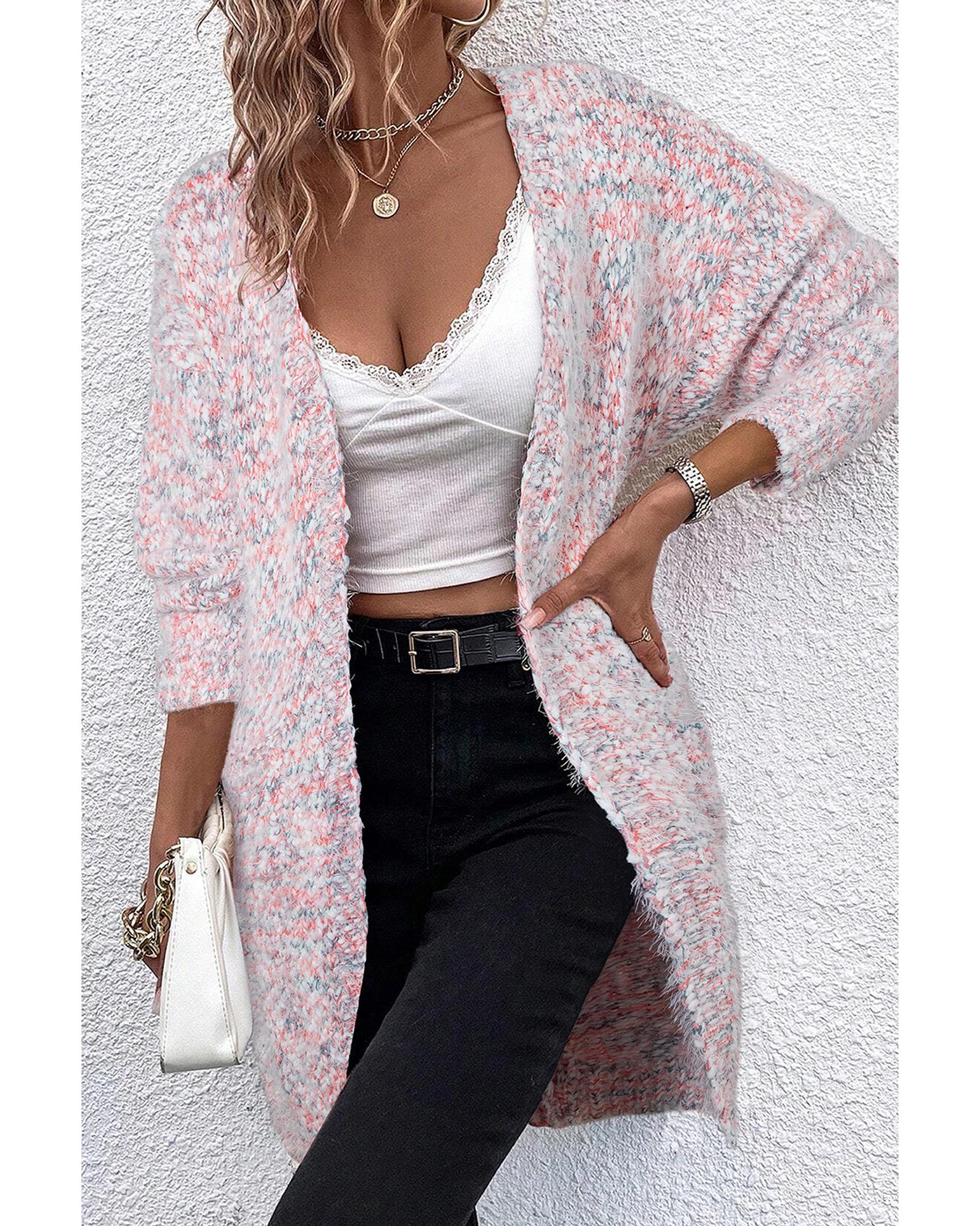 Pink Multicolor Confetti Open Front Knit Cardigan - M