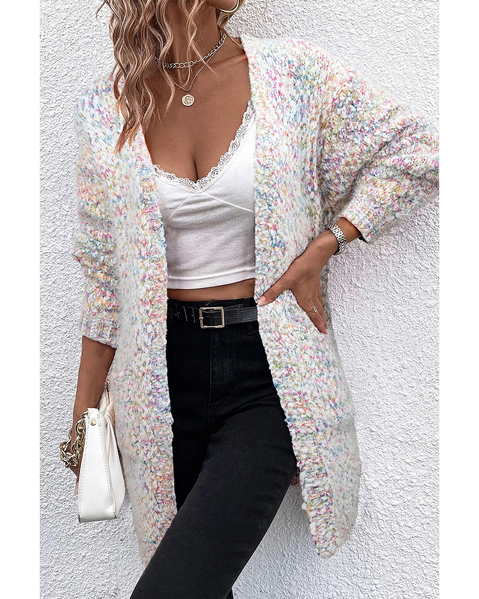 Yellow Multicolor Confetti Open Front Knit Cardigan - L