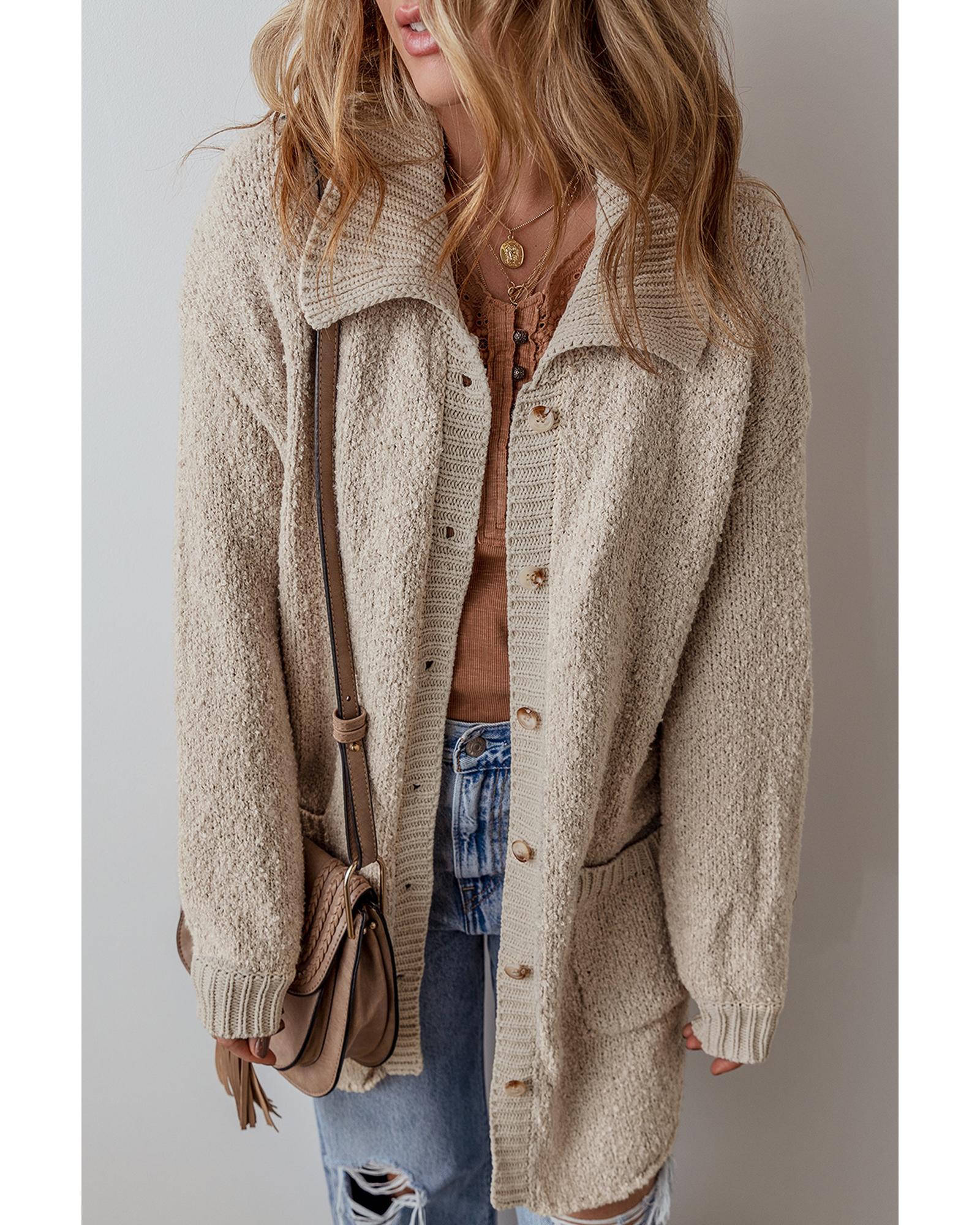 Jet Stream Collared Drop Shoulder Button Up Cardigan with Pocket - L